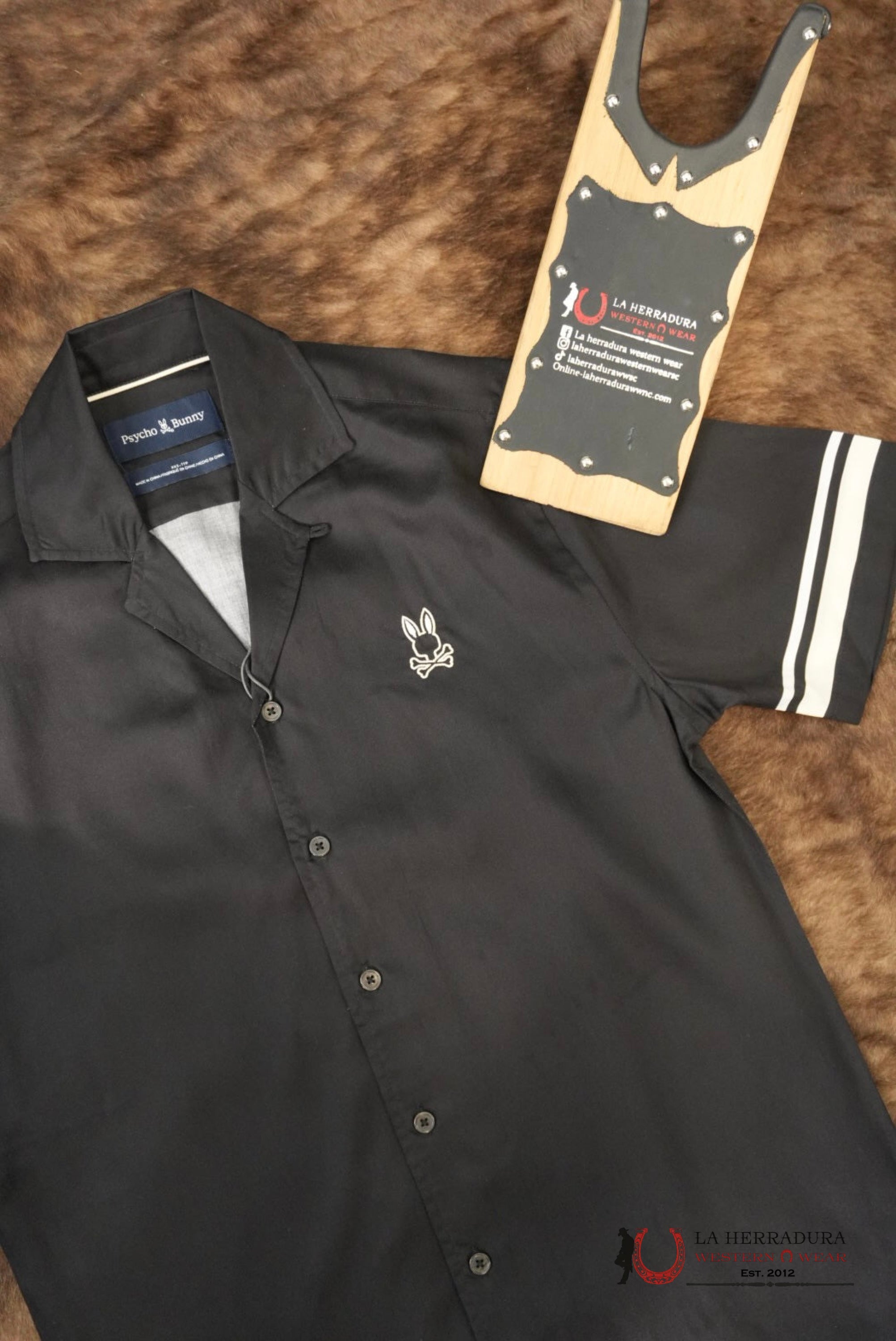 Psycho Bunny Mens Aden Boarder Print Shirt Black ROPA HOMBRES