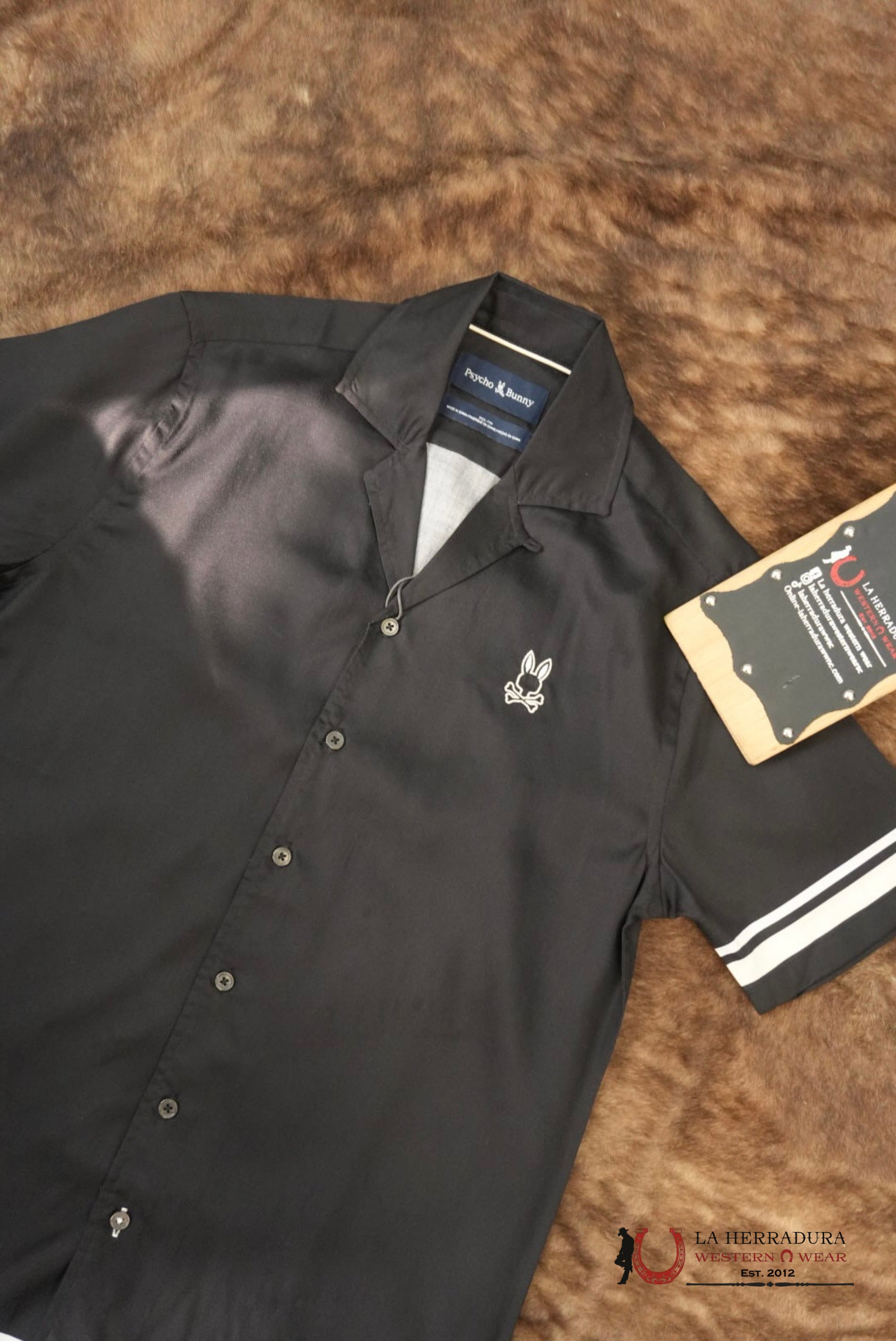 Psycho Bunny Mens Aden Boarder Print Shirt Black ROPA HOMBRES