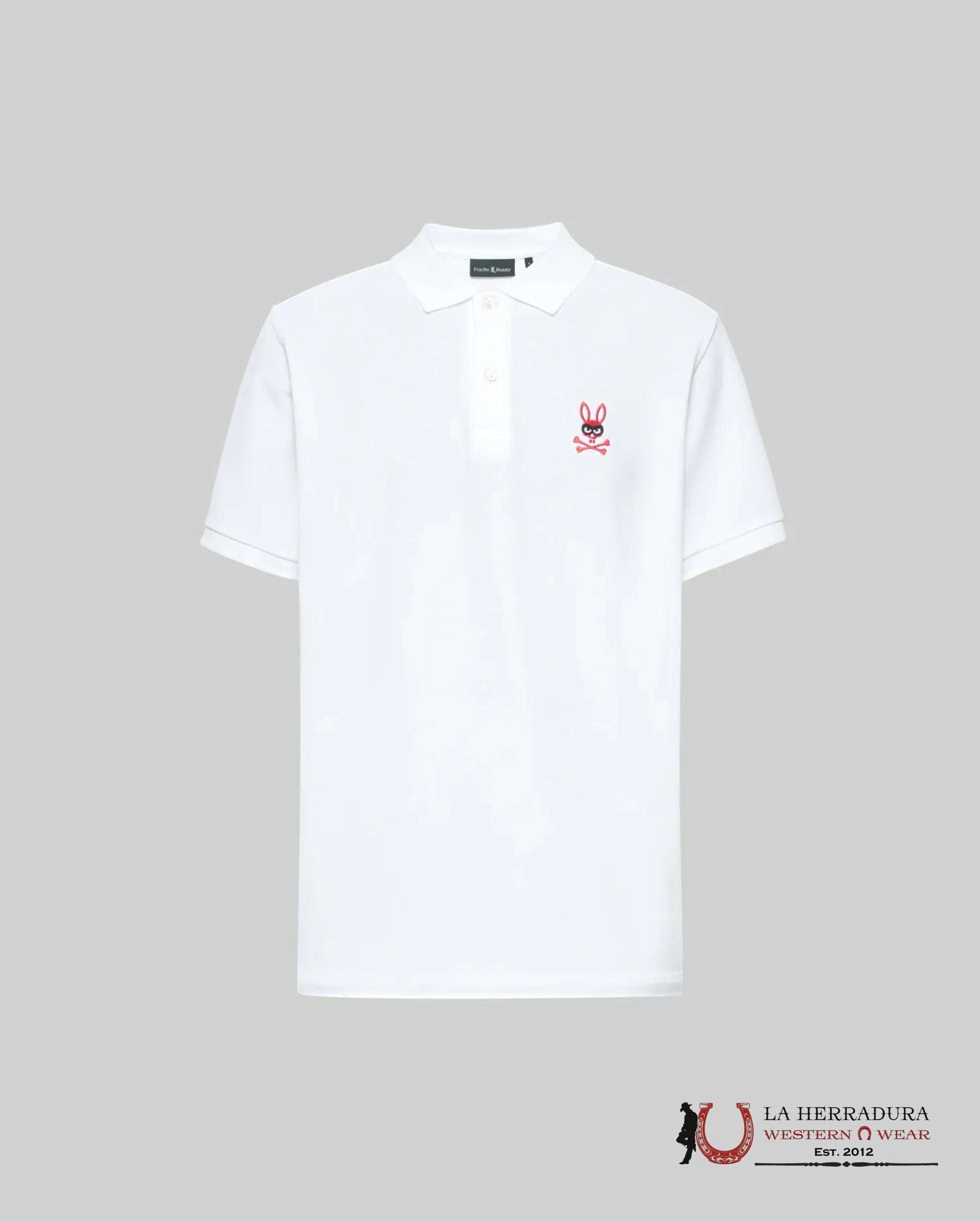 PSYCHO BUNNY MENS MISCHIEF BUNNY PIQUE POLO WHITE ROPA HOMBRES