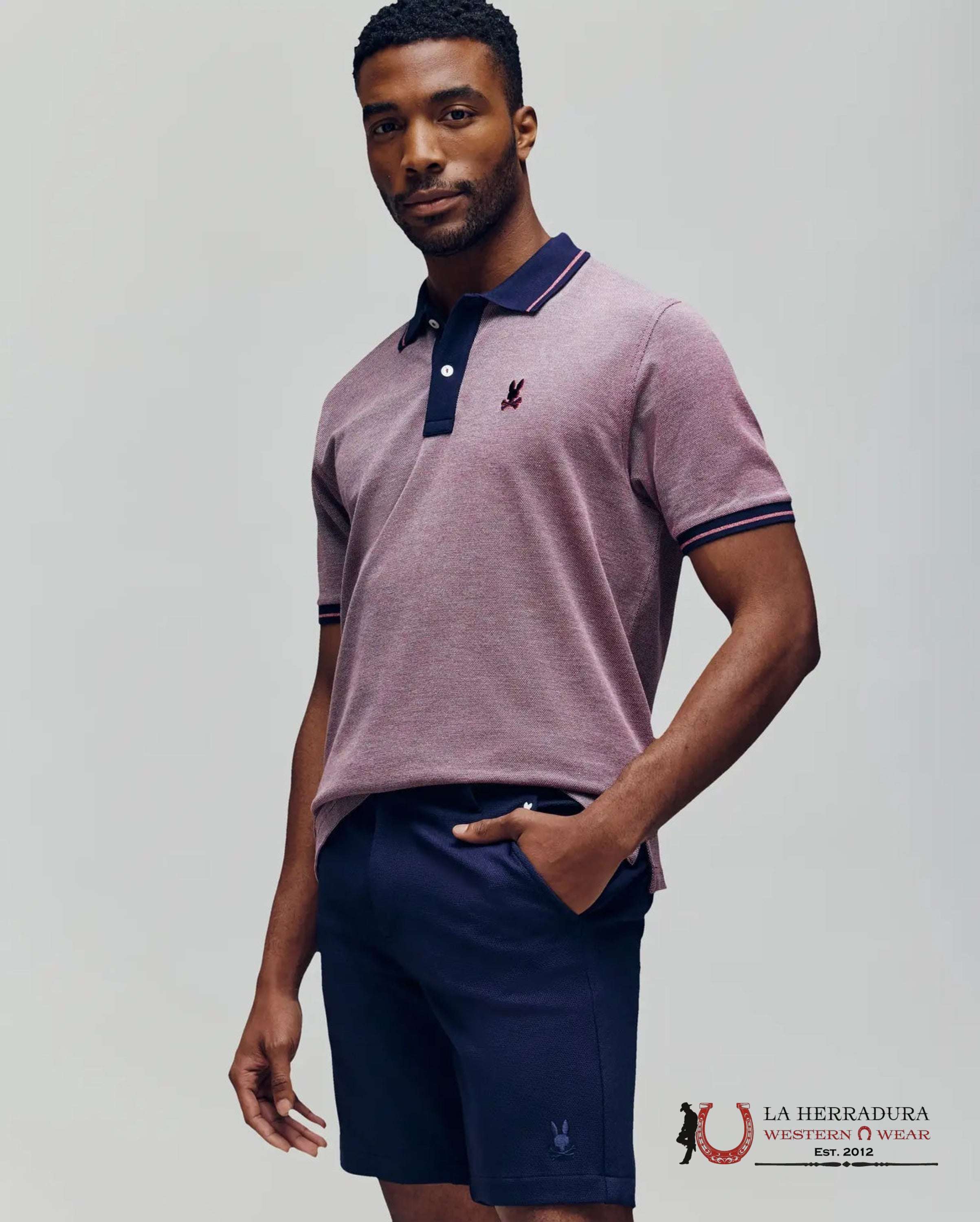 Psycho Bunny Mens Quinton Texture Pique Polo Red ROPA HOMBRES