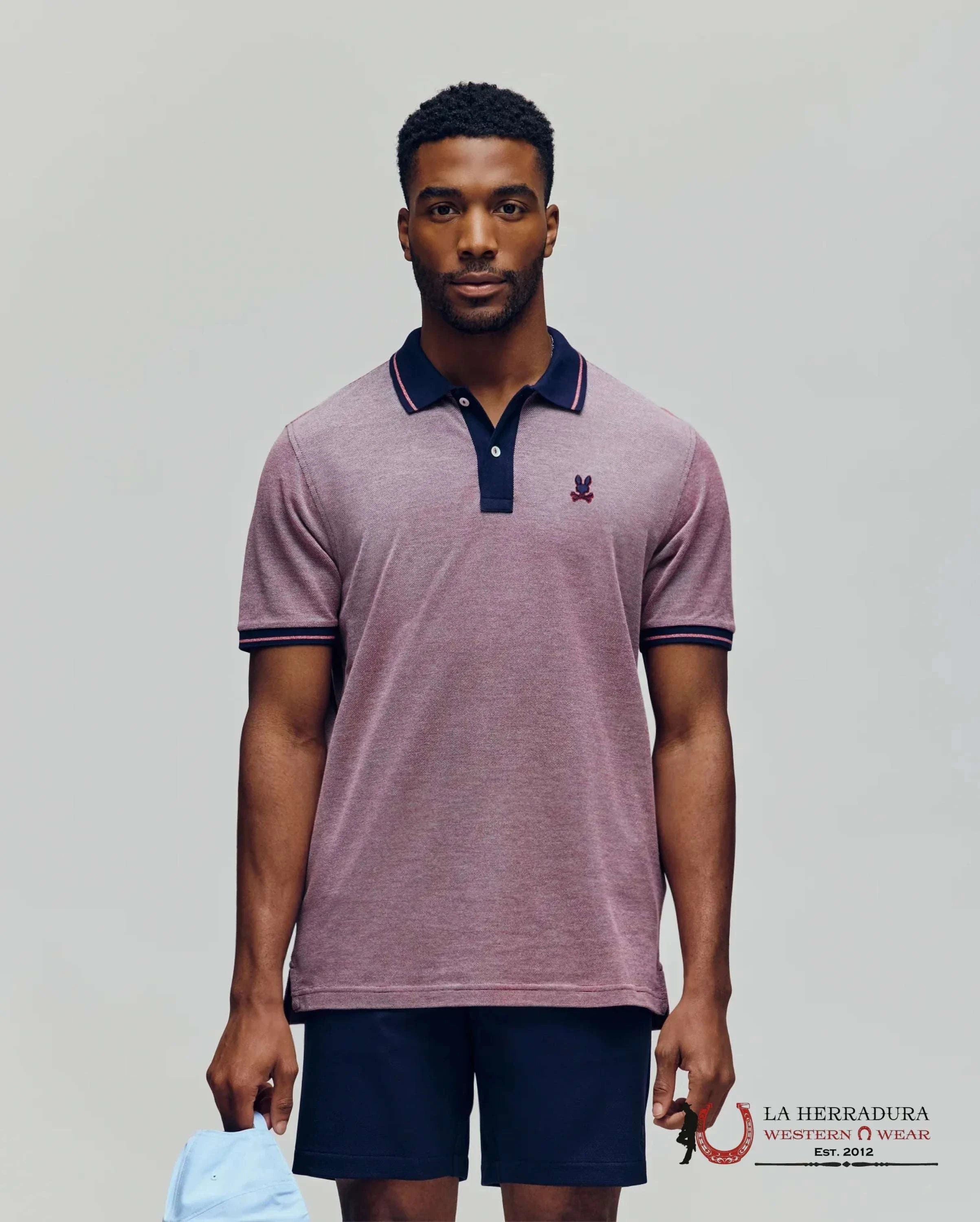 Psycho Bunny Mens Quinton Texture Pique Polo Red ROPA HOMBRES