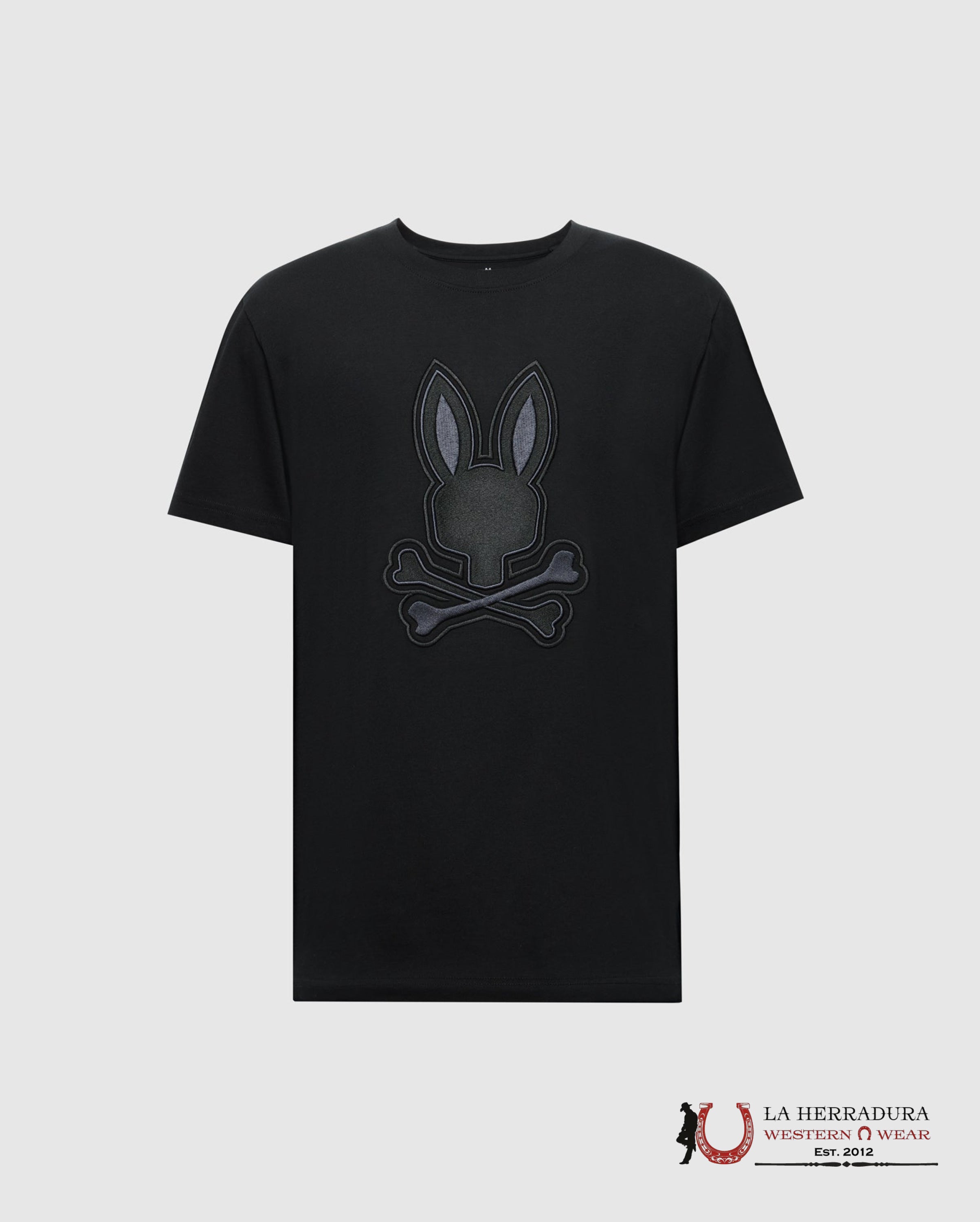 PSYCHO BUNNY NEW CASTLE EMBROIDERED GRAPHIC TEE BLACK SHIRT ROPA HOMBRES