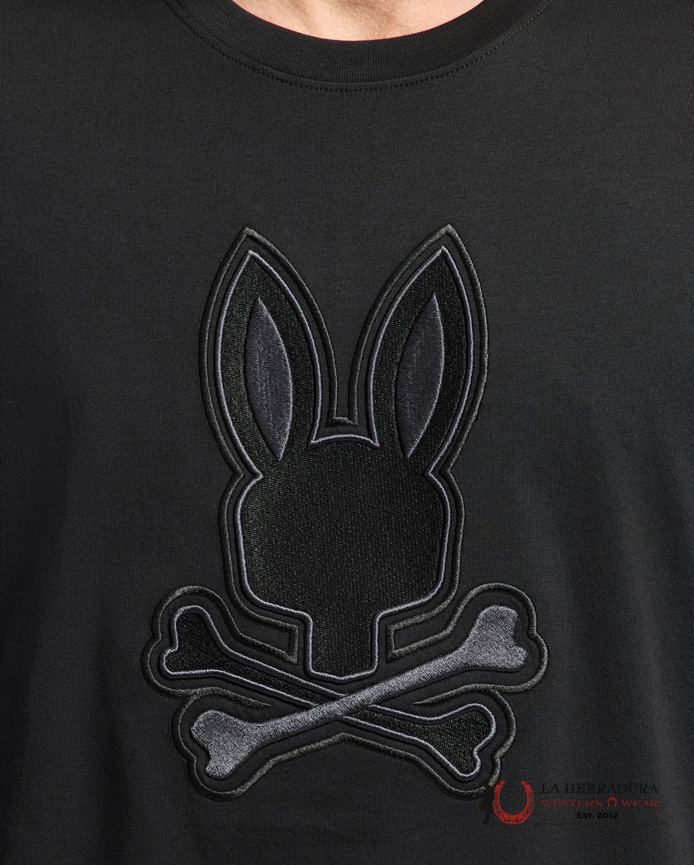 PSYCHO BUNNY NEW CASTLE EMBROIDERED GRAPHIC TEE BLACK SHIRT ROPA HOMBRES