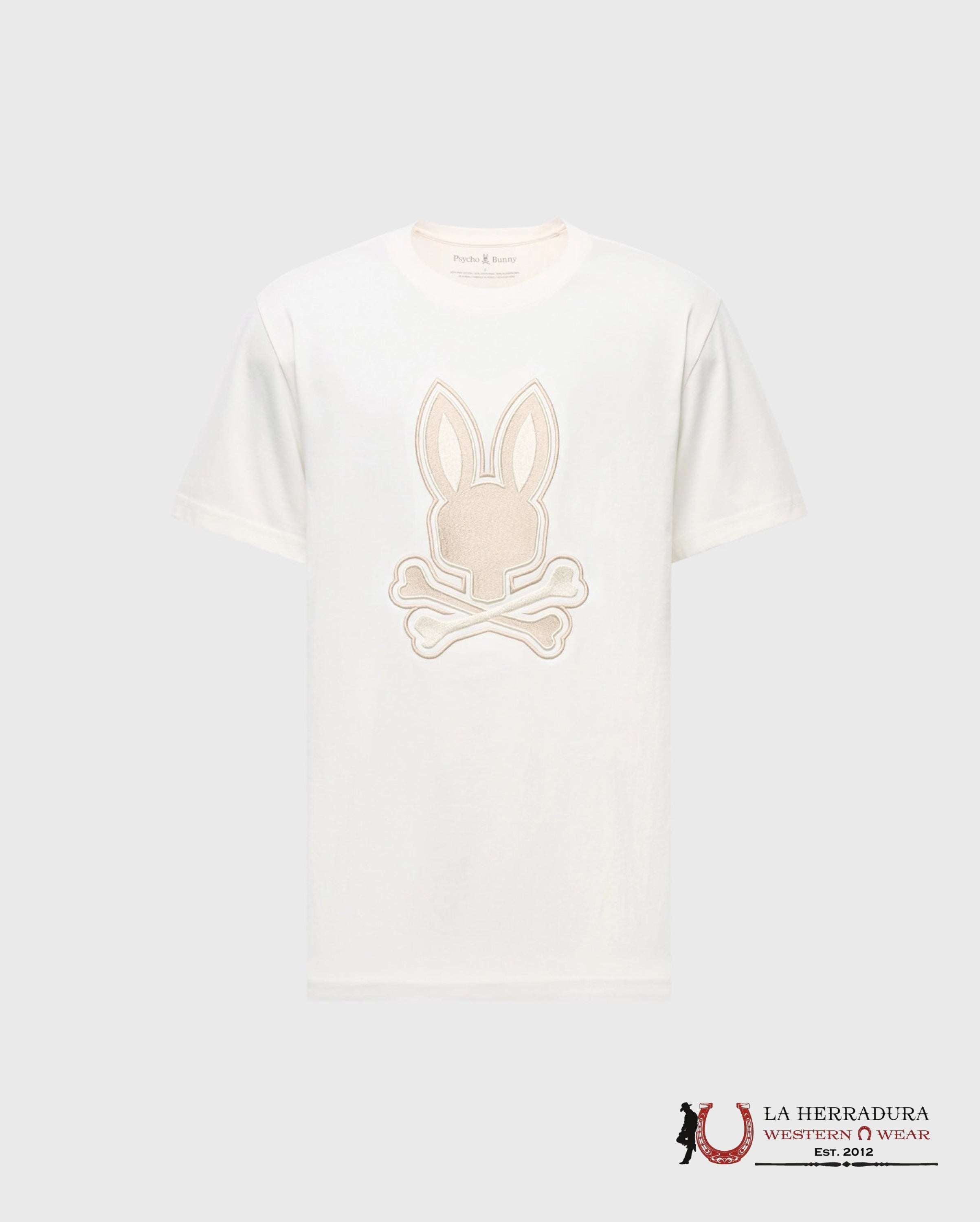 PSYCHO BUNNY NEW CASTLE EMBROIDERED GRAPHIC TEE ECRU SHIRT ROPA HOMBRES