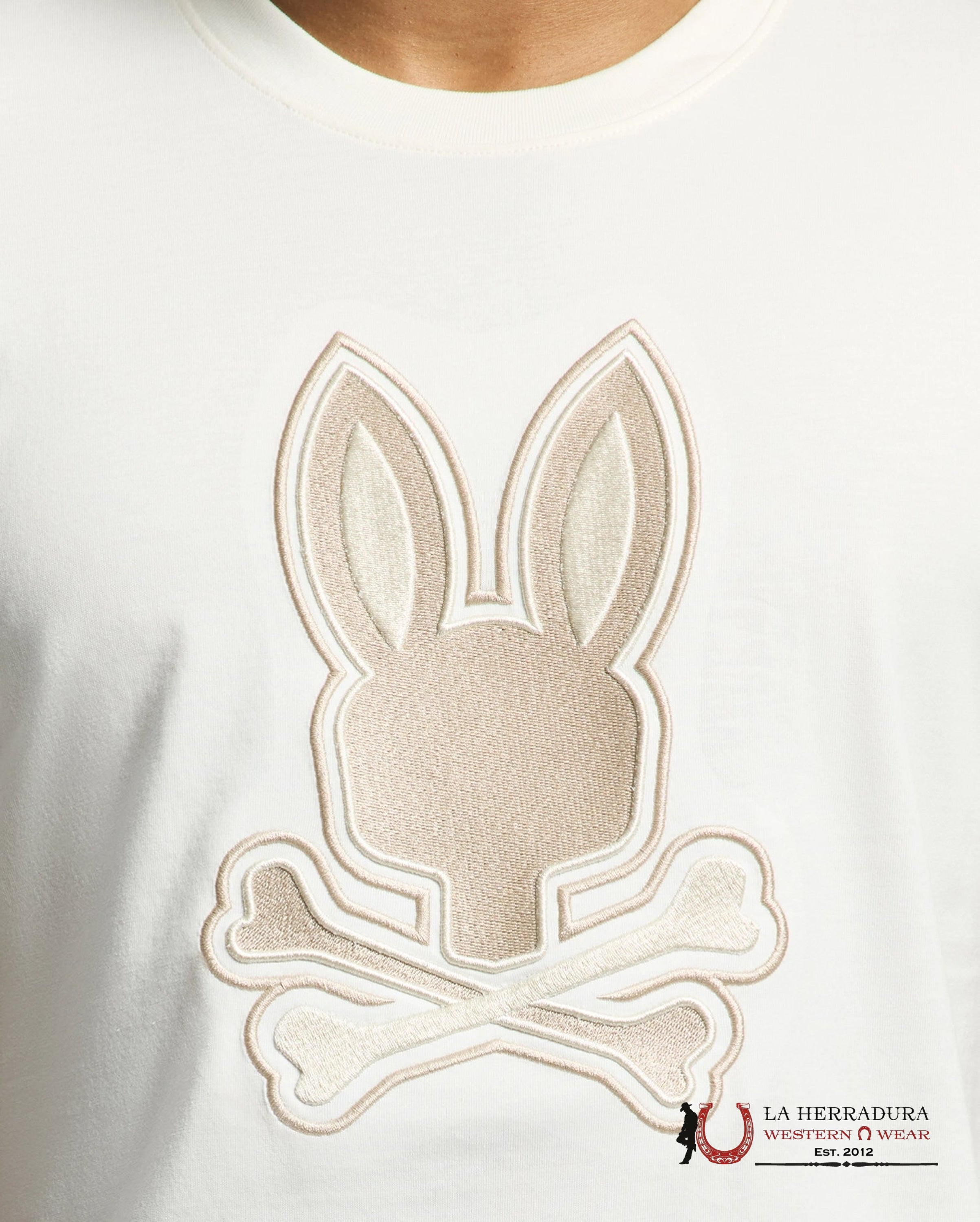 PSYCHO BUNNY NEW CASTLE EMBROIDERED GRAPHIC TEE ECRU SHIRT ROPA HOMBRES