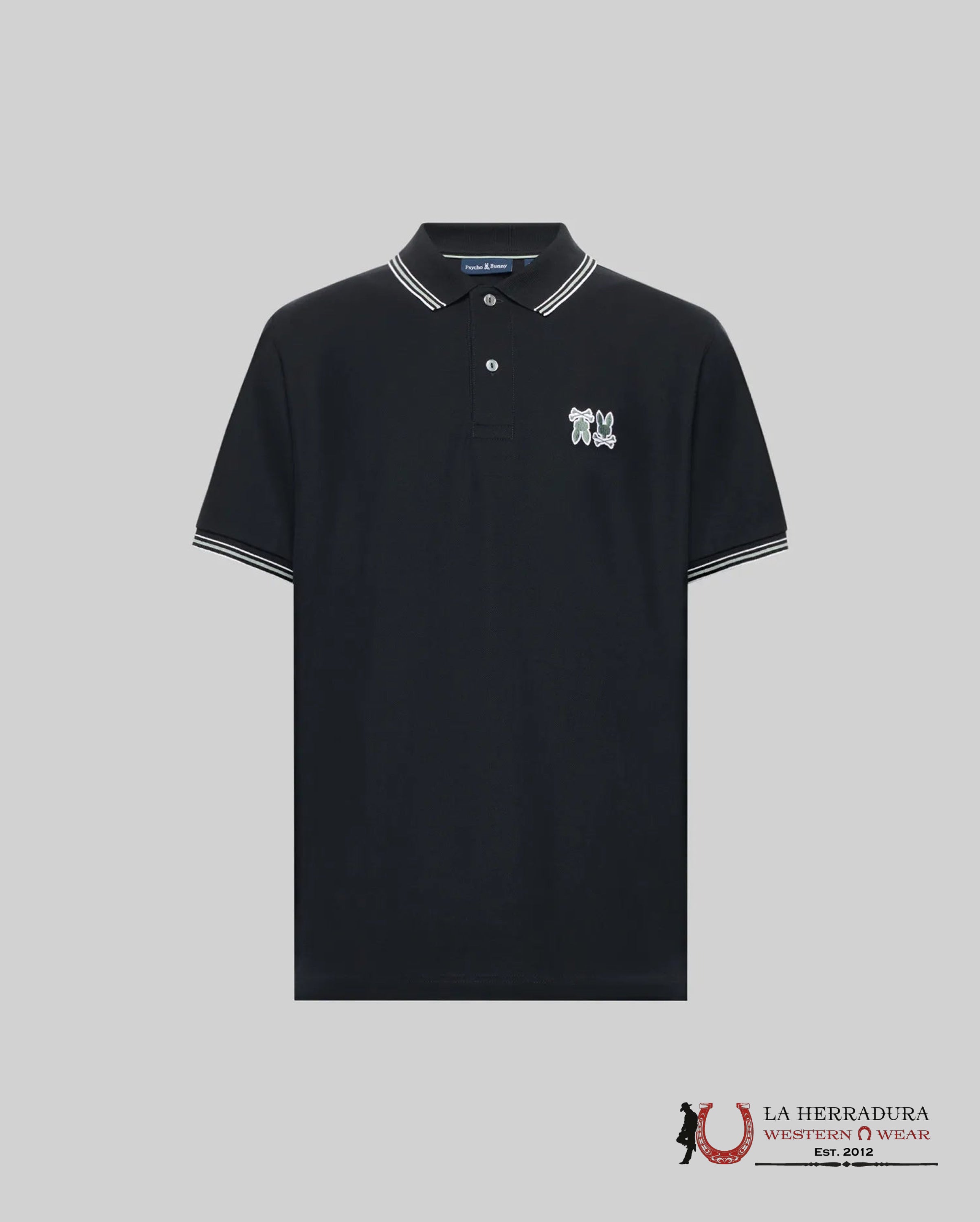 PSYCHO BUNNY PB ARCHIVE NEON BUNNY POLO BLACK ROPA HOMBRES