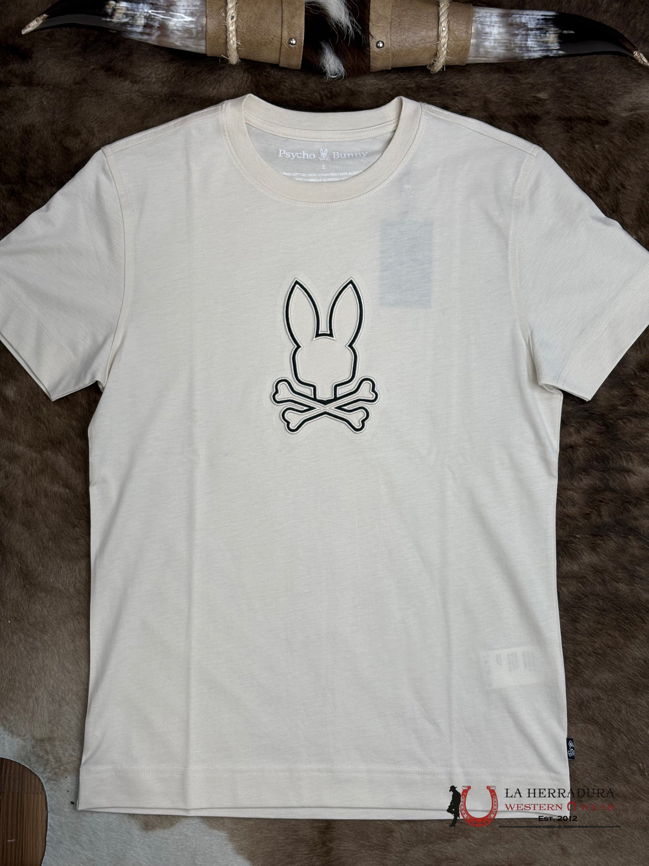 PSYCHO BUNNY MEN SETH GRAPHIC TEE WHITE CAP GRAY SHIRT MT0200005