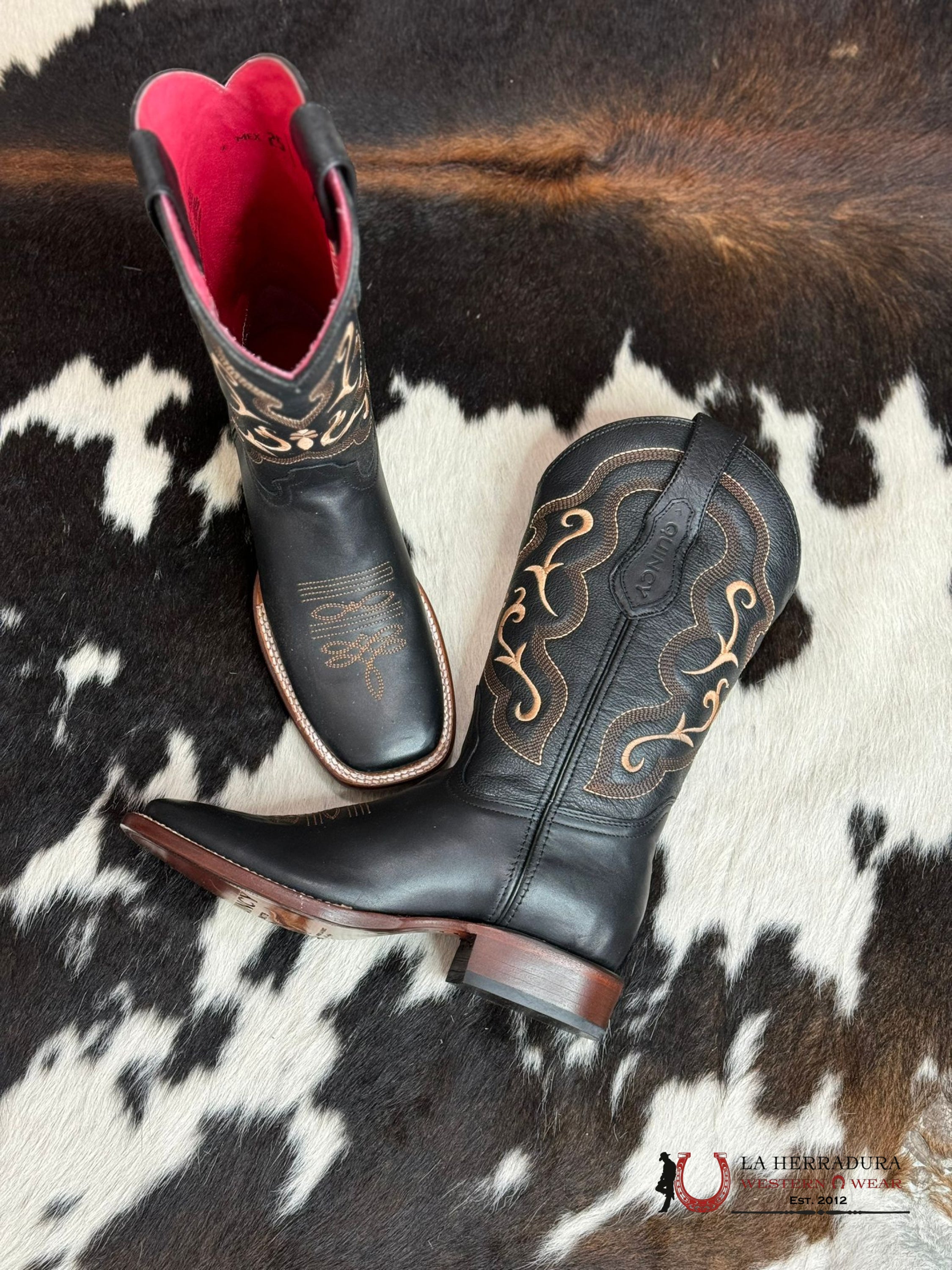 Quincy Black Cream Lined Design Top Botas Mujeres