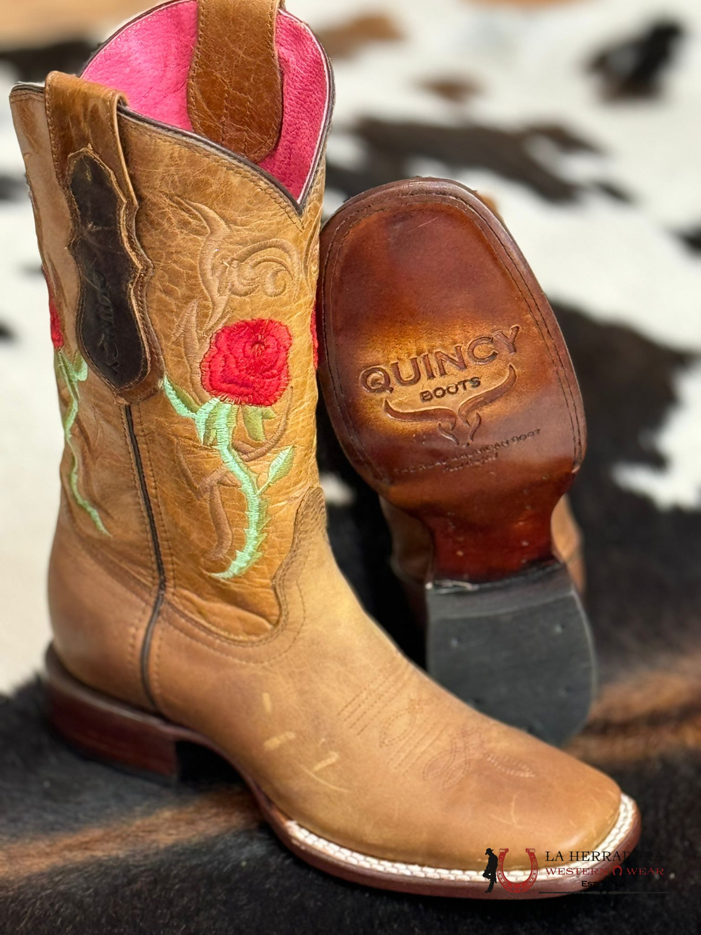 Quincy Light Tan Two Rose Top Botas Mujeres
