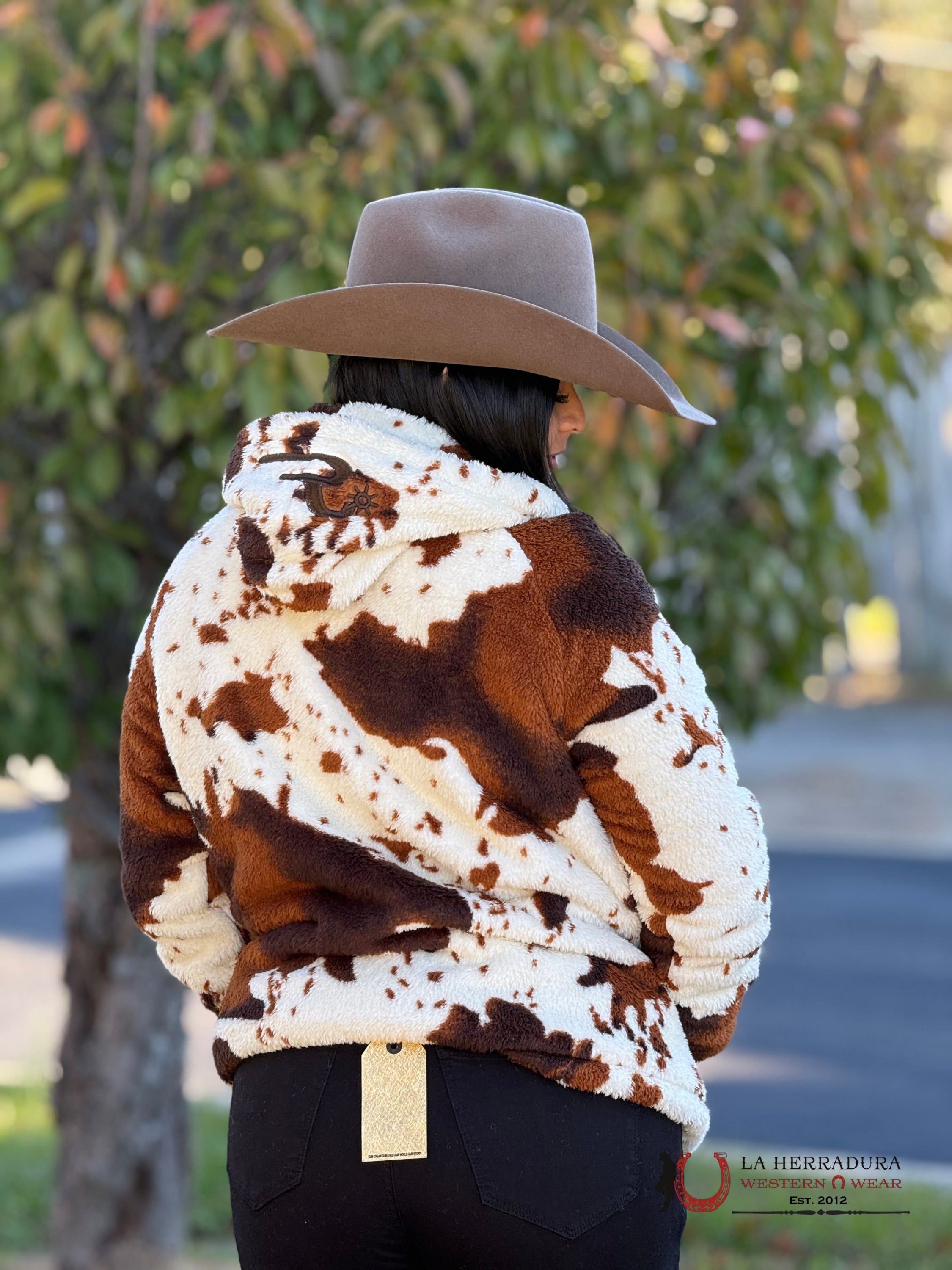 Ranch Girl Cow Pattern Half Zip Hoodie- 6631 Ropa Mujeres