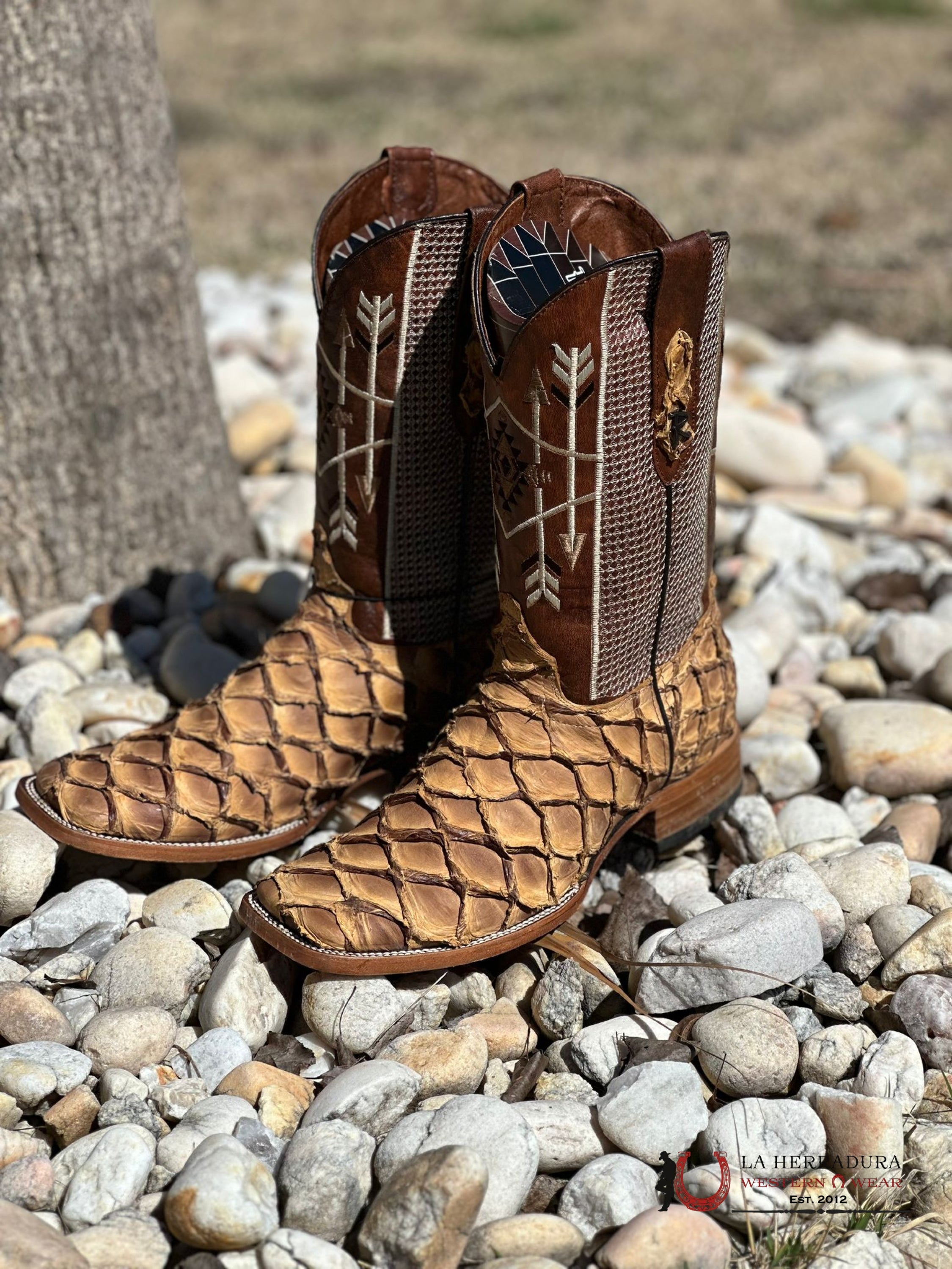 Ranchers Bigbass Caramel Shine Bicolor Tigua Botas Hombres