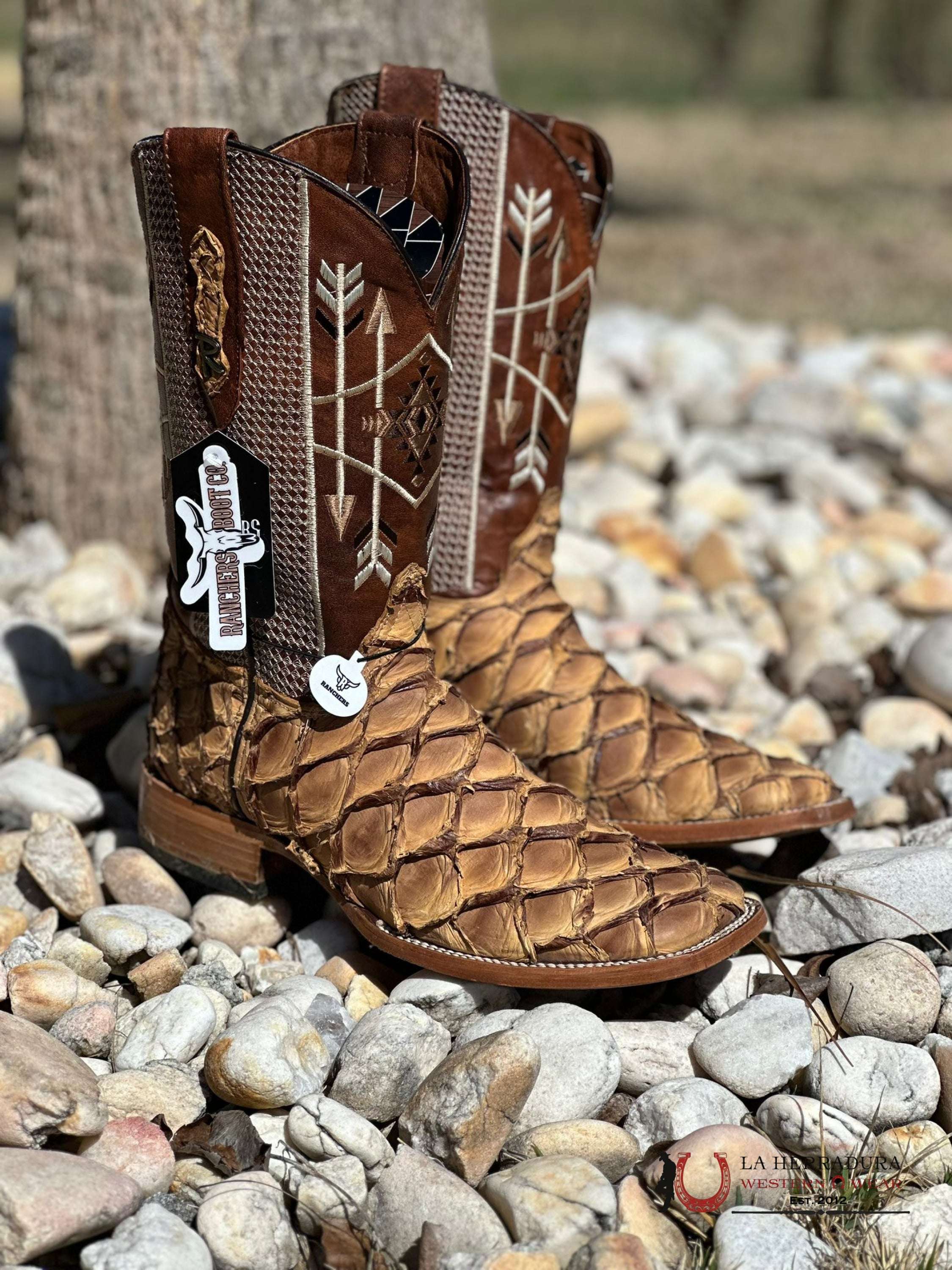 Ranchers Bigbass Caramel Shine Bicolor Tigua Botas Hombres