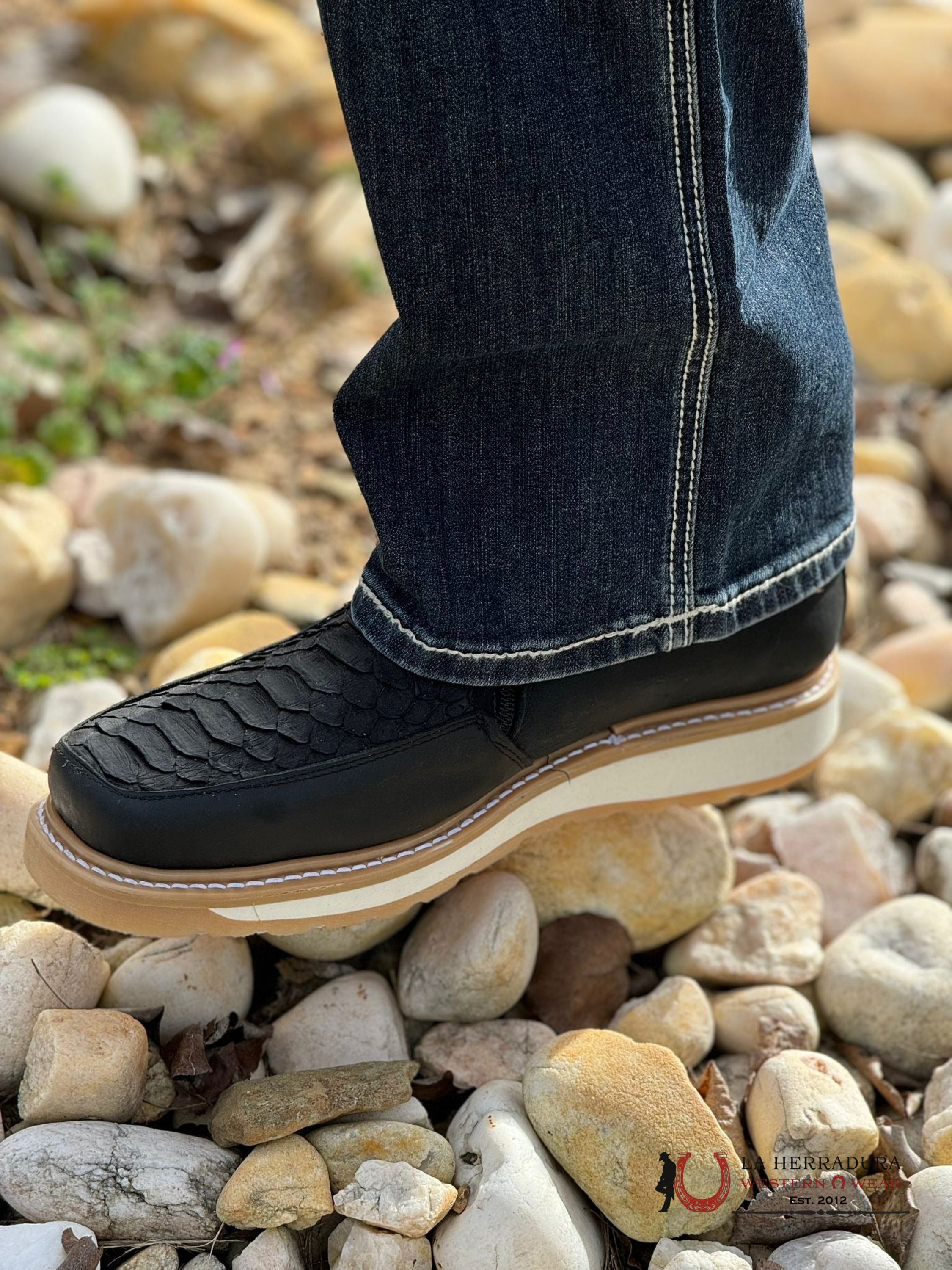 Ranchers Double Zipper Genuine Python Black Zapatos Hombres