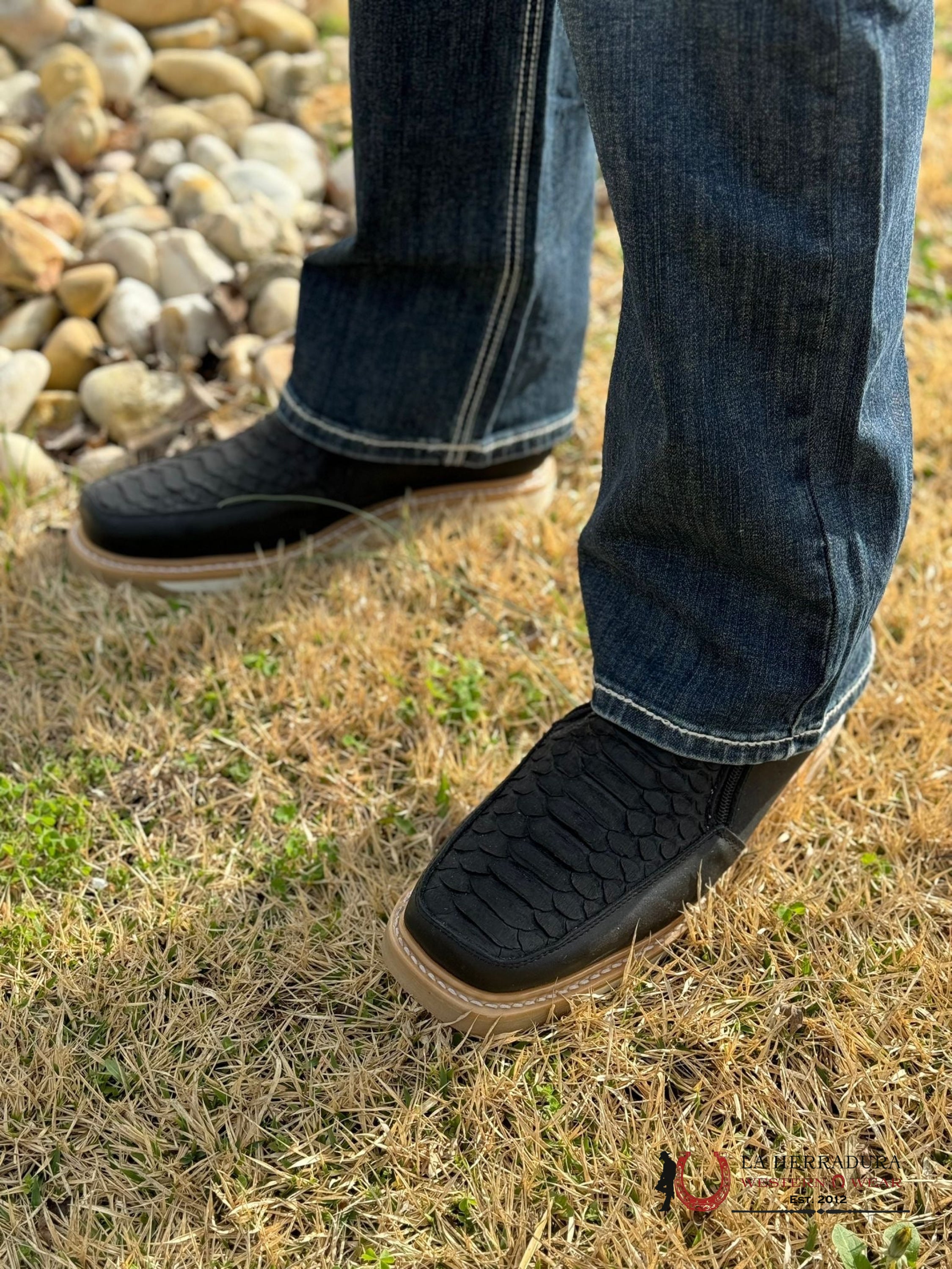 Ranchers Double Zipper Genuine Python Black Zapatos Hombres