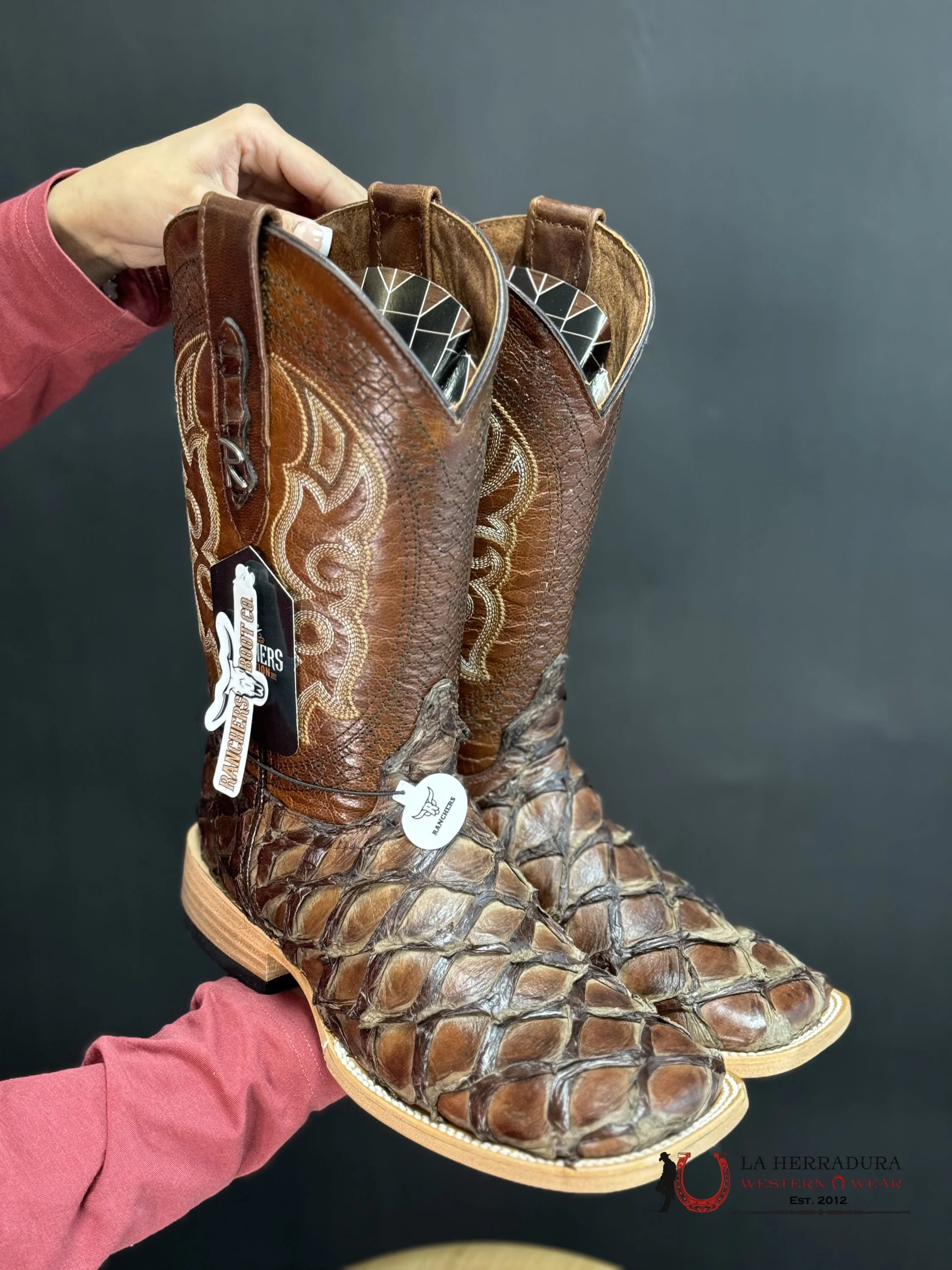 Ranchers Bigbass Cafe Brillo Telaraña Botas Hombres