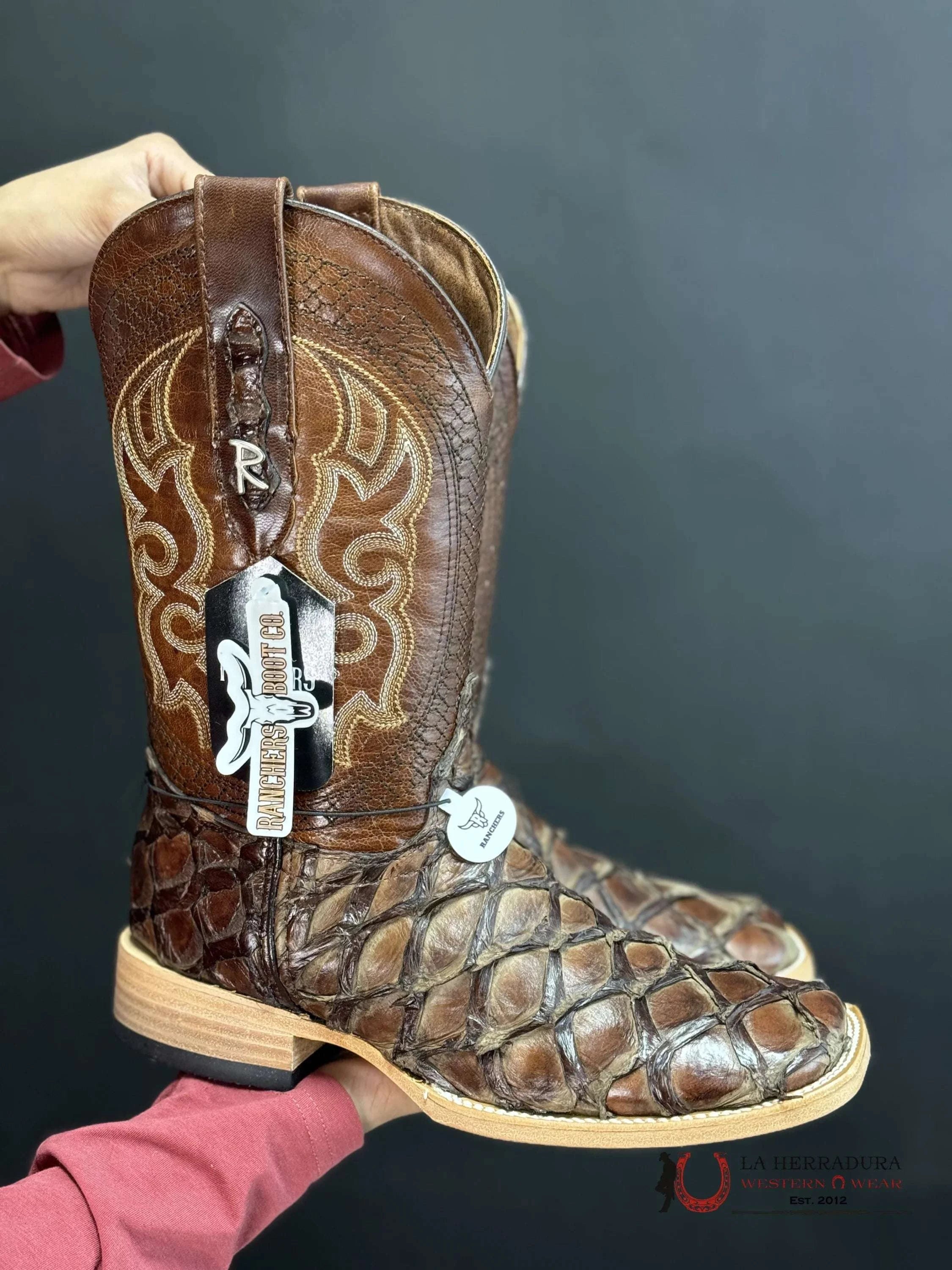 Ranchers Bigbass Cafe Brillo Telaraña Botas Hombres