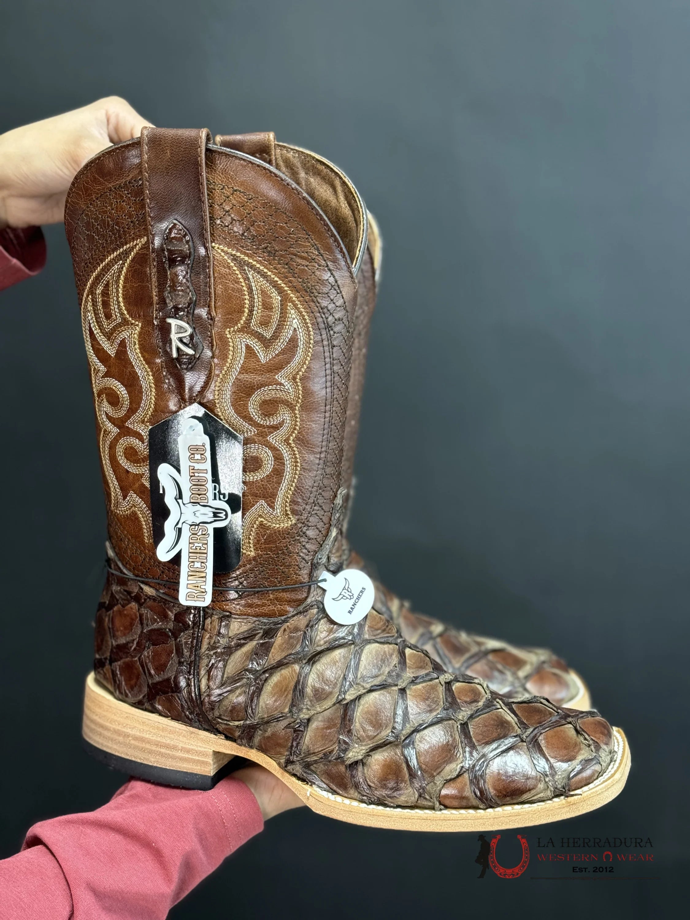 Ranchers Bigbass Cafe Brillo Telaraña Botas Hombres