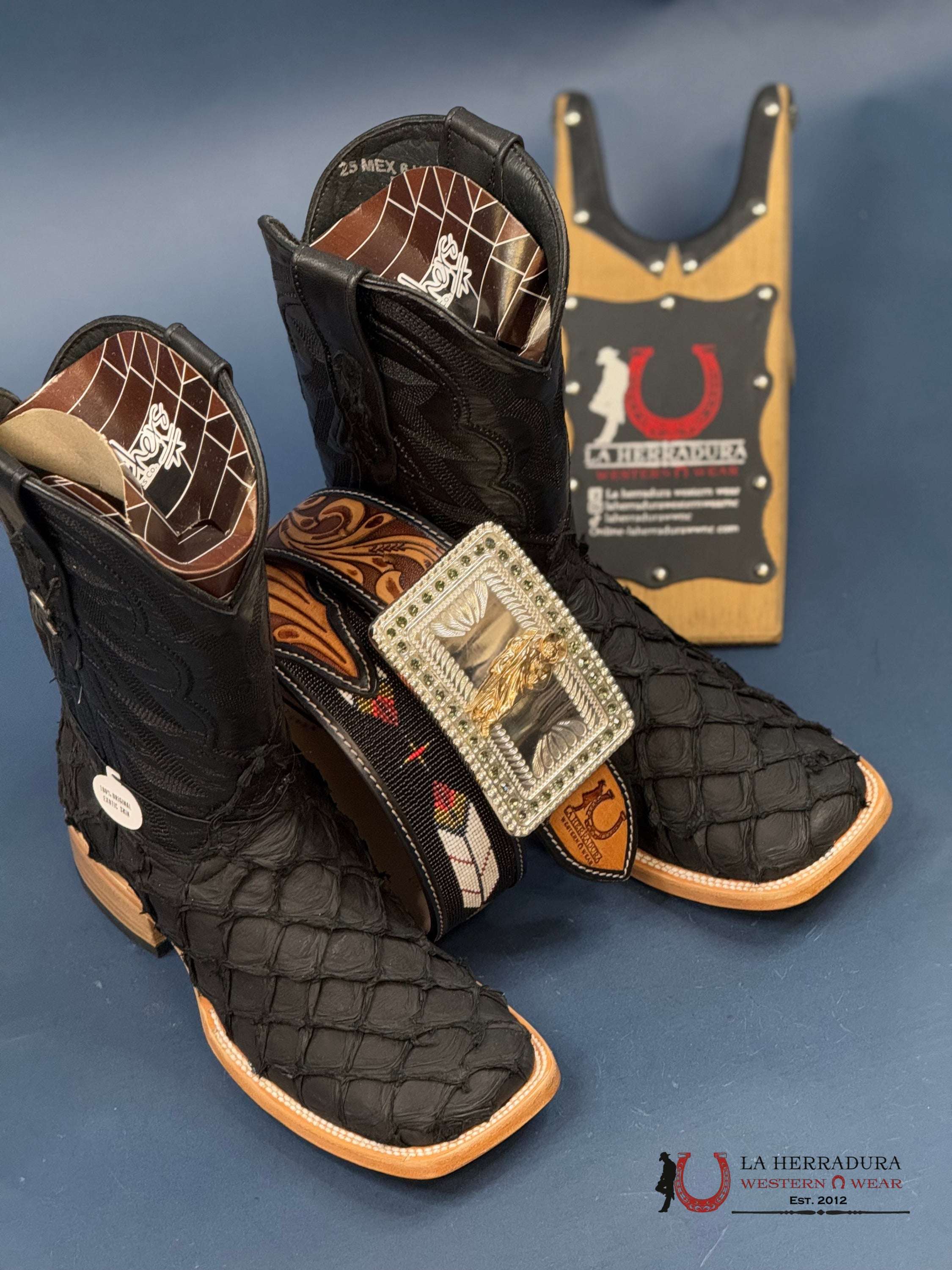 Ranchers Bigbass All Black Matte Telaraña Square Toe Boot Botas Hombres