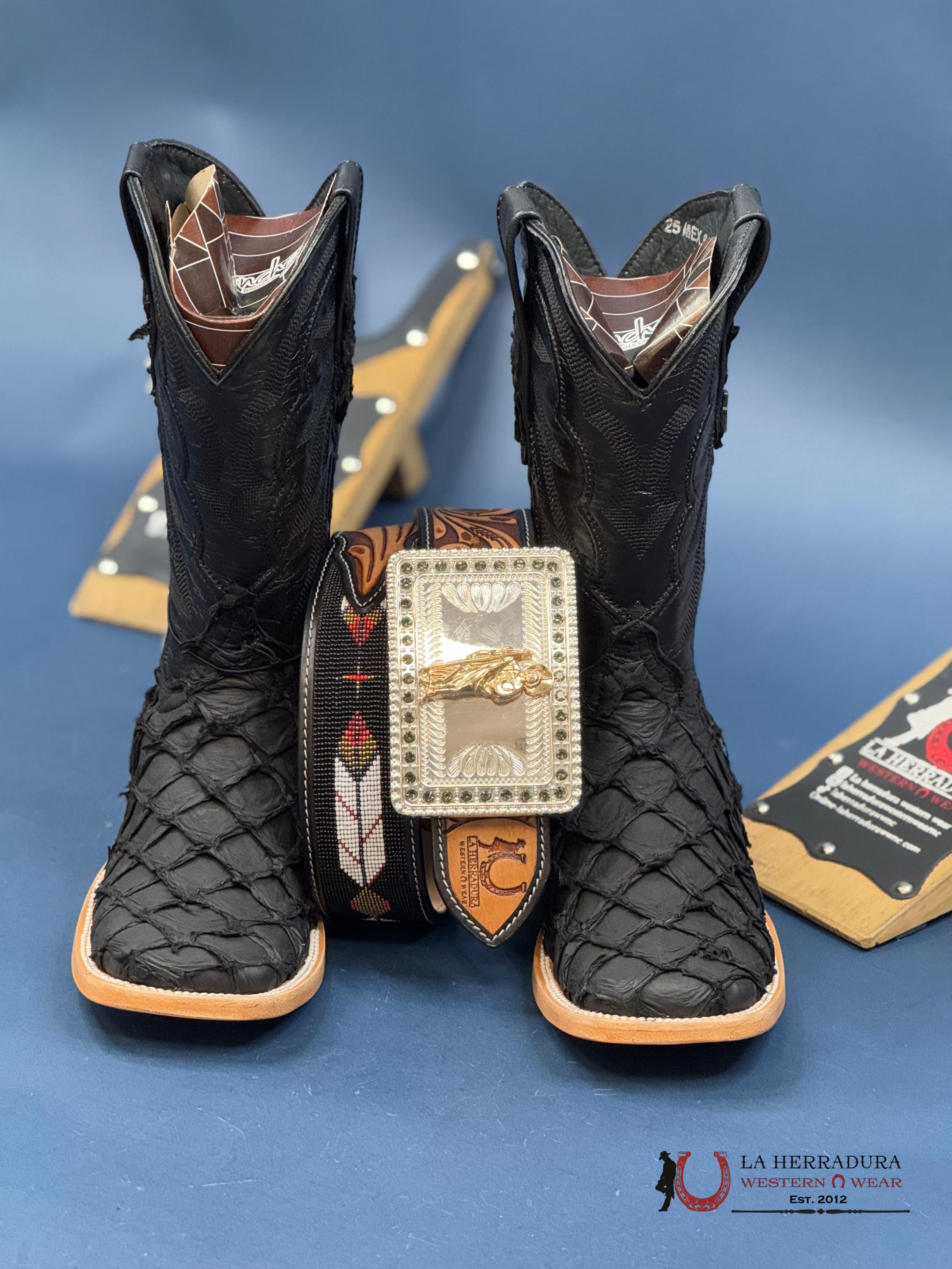 Ranchers Bigbass All Black Matte Telaraña Square Toe Boot Botas Hombres