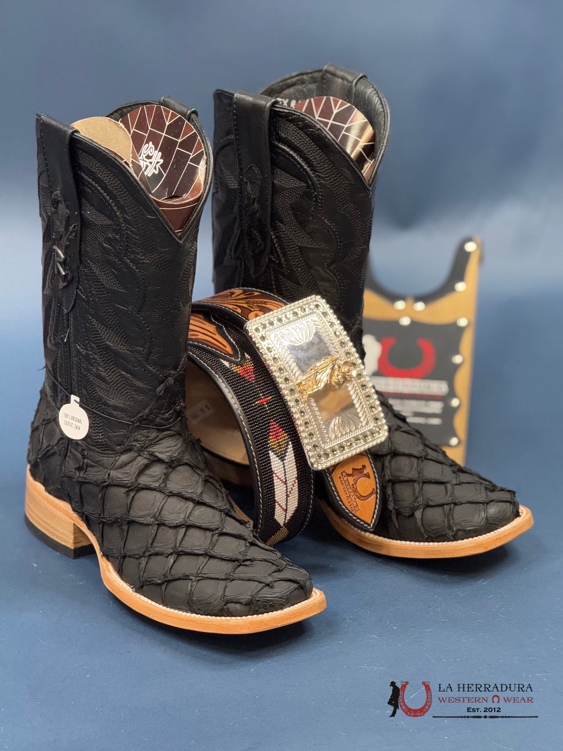 Ranchers Bigbass All Black Matte Telaraña Square Toe Boot Botas Hombres