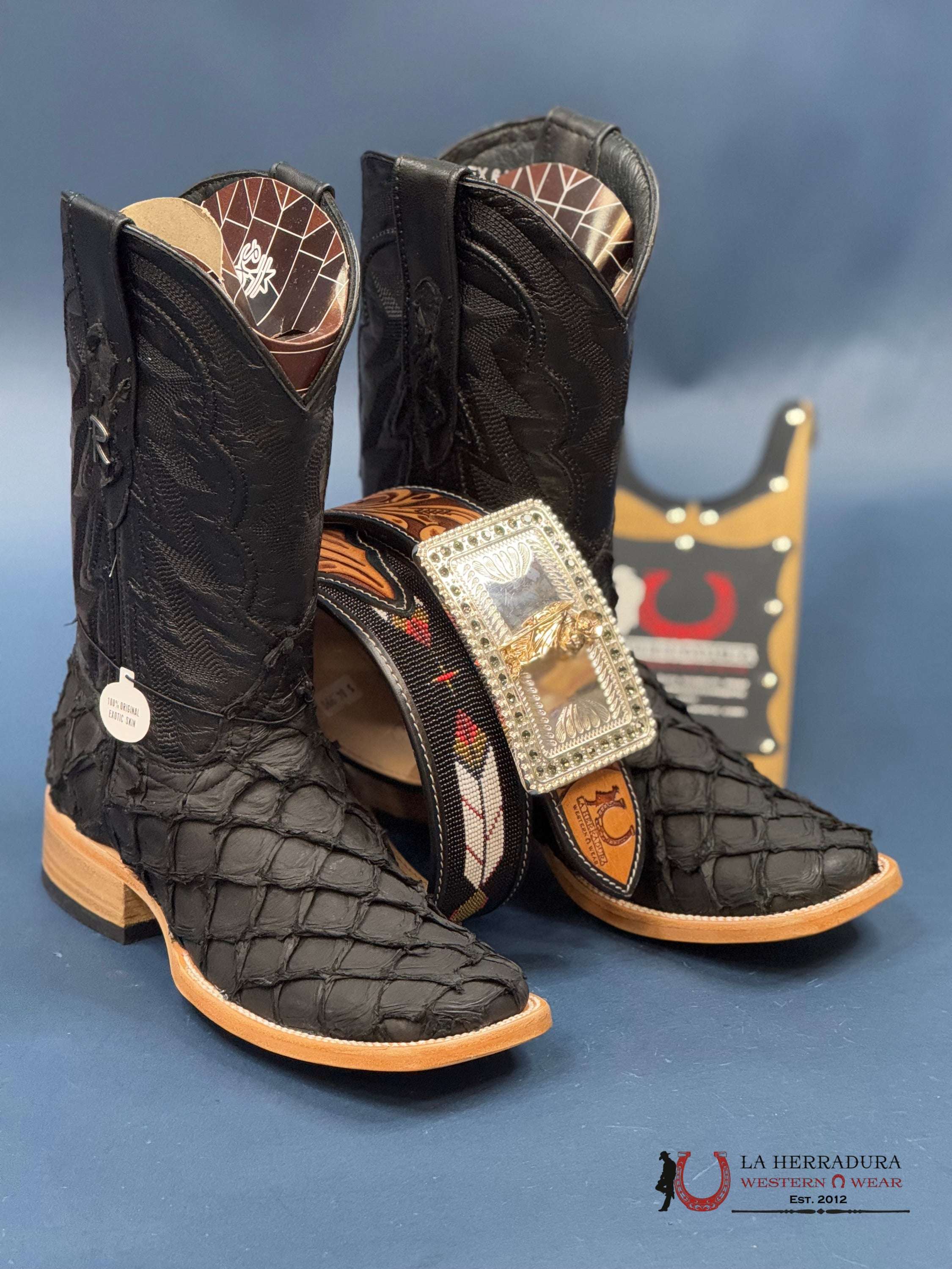 Ranchers Bigbass All Black Matte Telaraña Square Toe Boot Botas Hombres