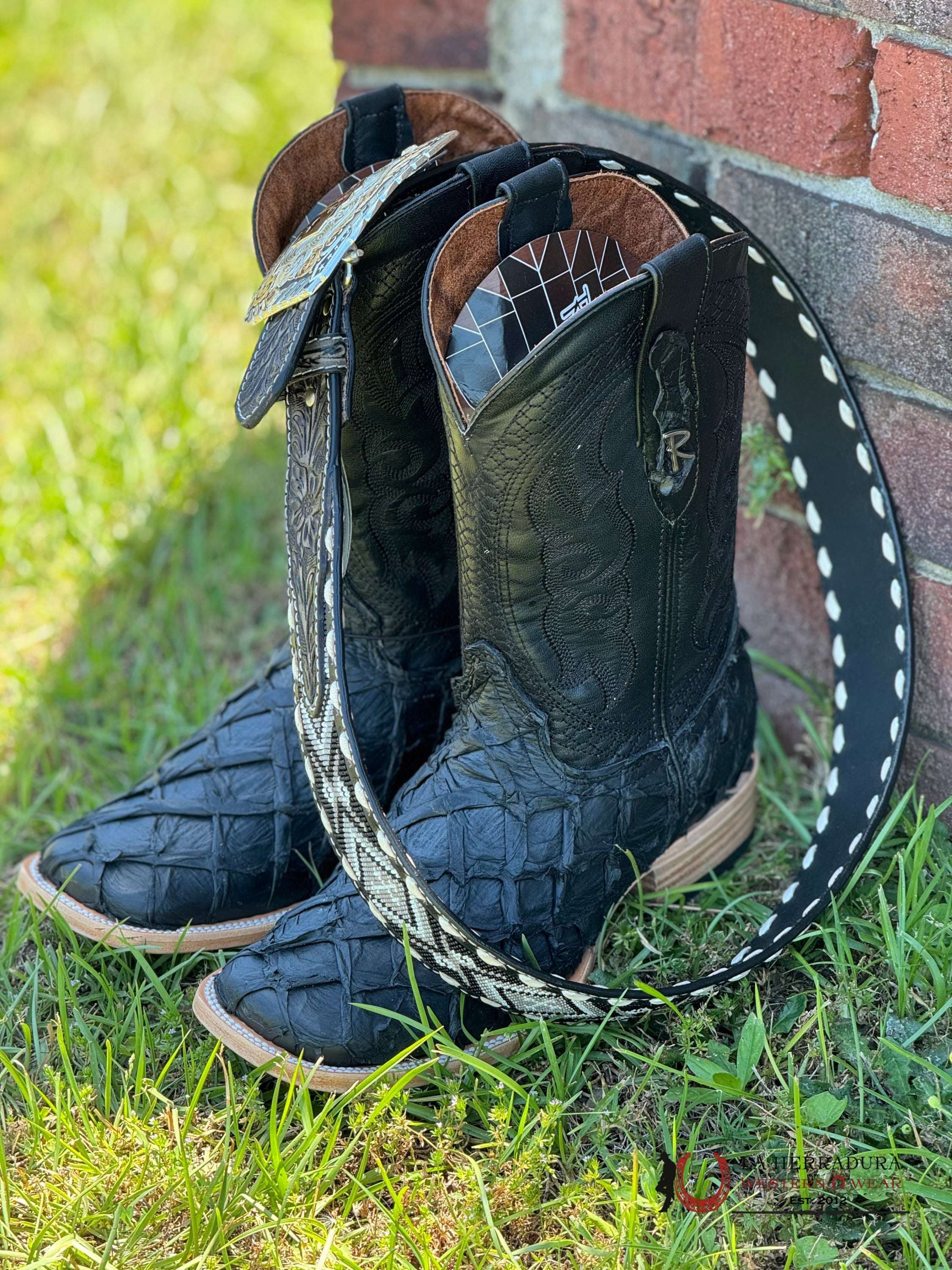 Ranchers Bigbass All Black Matte Telaraña Square Toe Boot Botas Hombres