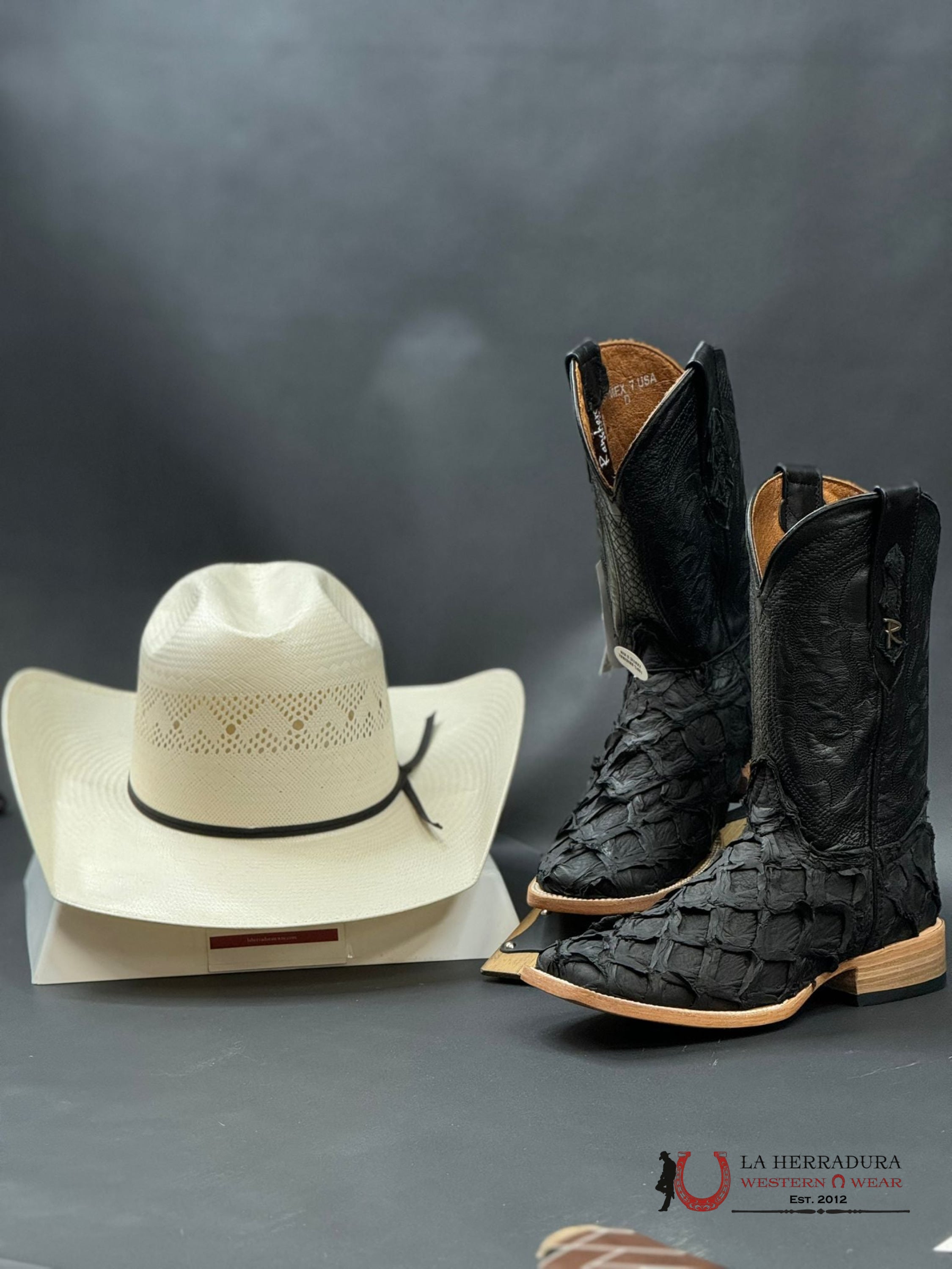 Ranchers Bigbass All Black Matte Telaraña Square Toe Boot Botas Hombres