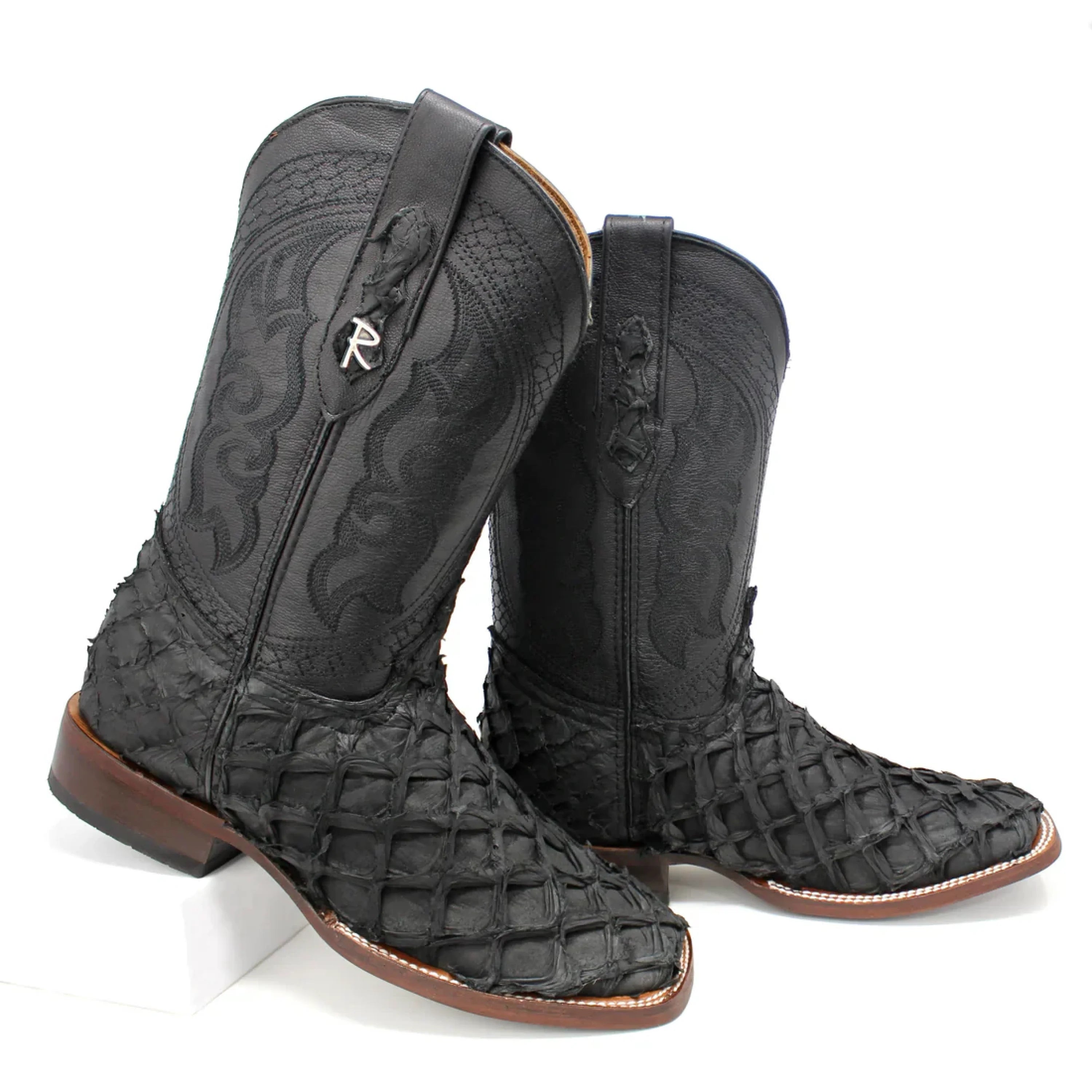 RANCHERS EXOTIC BIGBASS MATTE BLACK TELARAÑA FISH BOOT SQ. TOE BOTAS HOMBRES