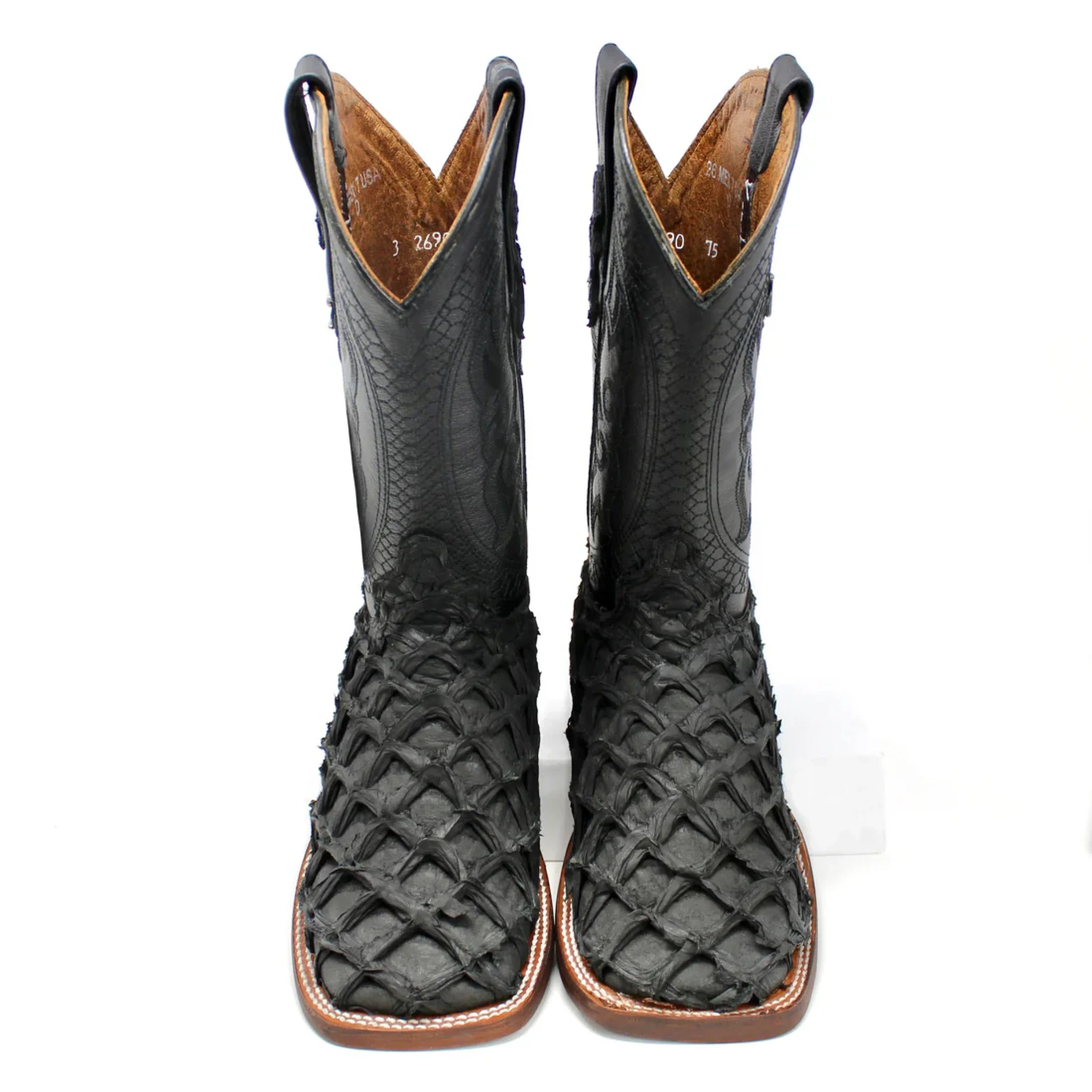 RANCHERS EXOTIC BIGBASS MATTE BLACK TELARAÑA FISH BOOT SQ. TOE BOTAS HOMBRES