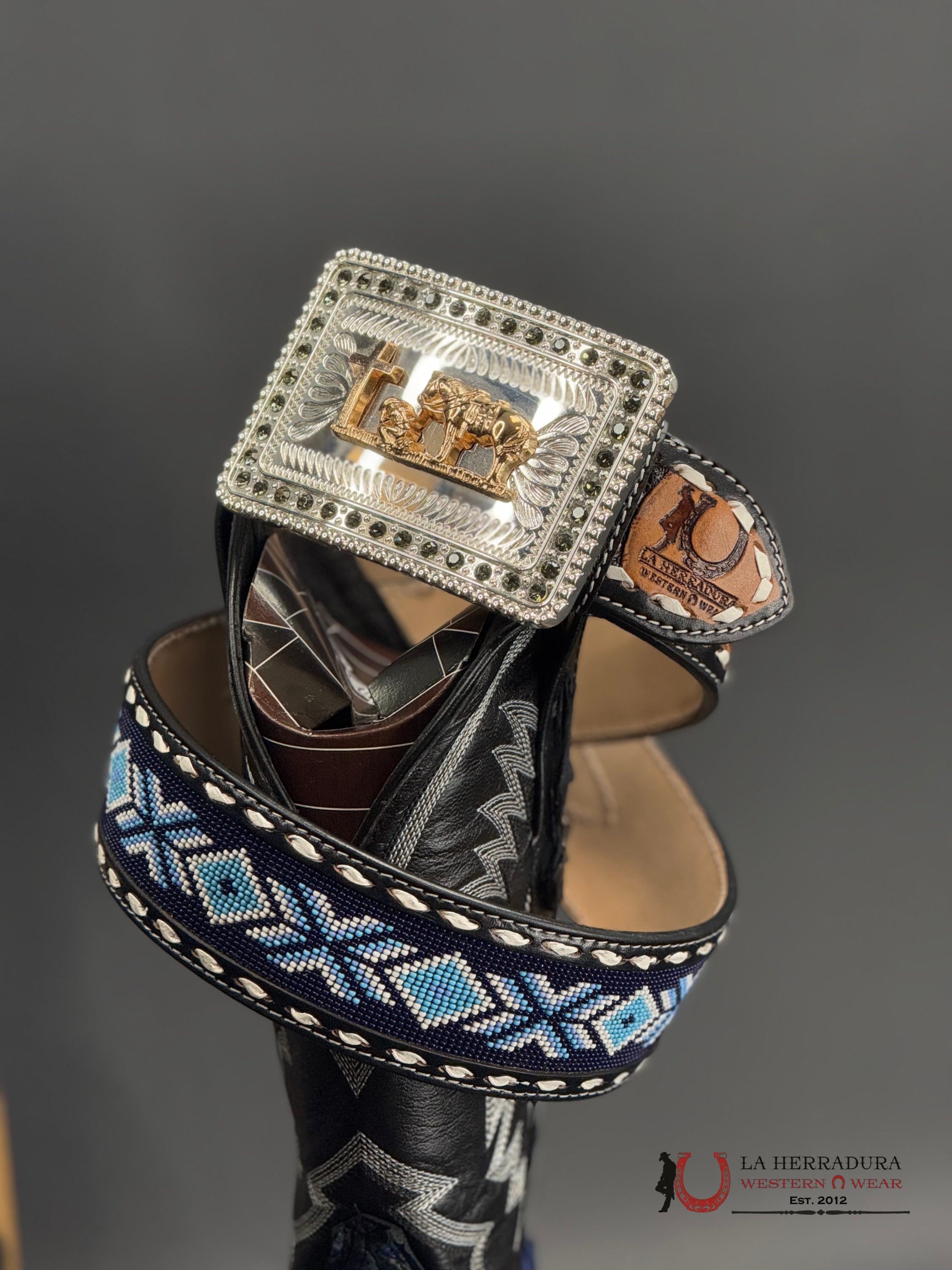 Herradura Exotic Camel Black Electric Blue Solar Fish Boots Botas Hombres