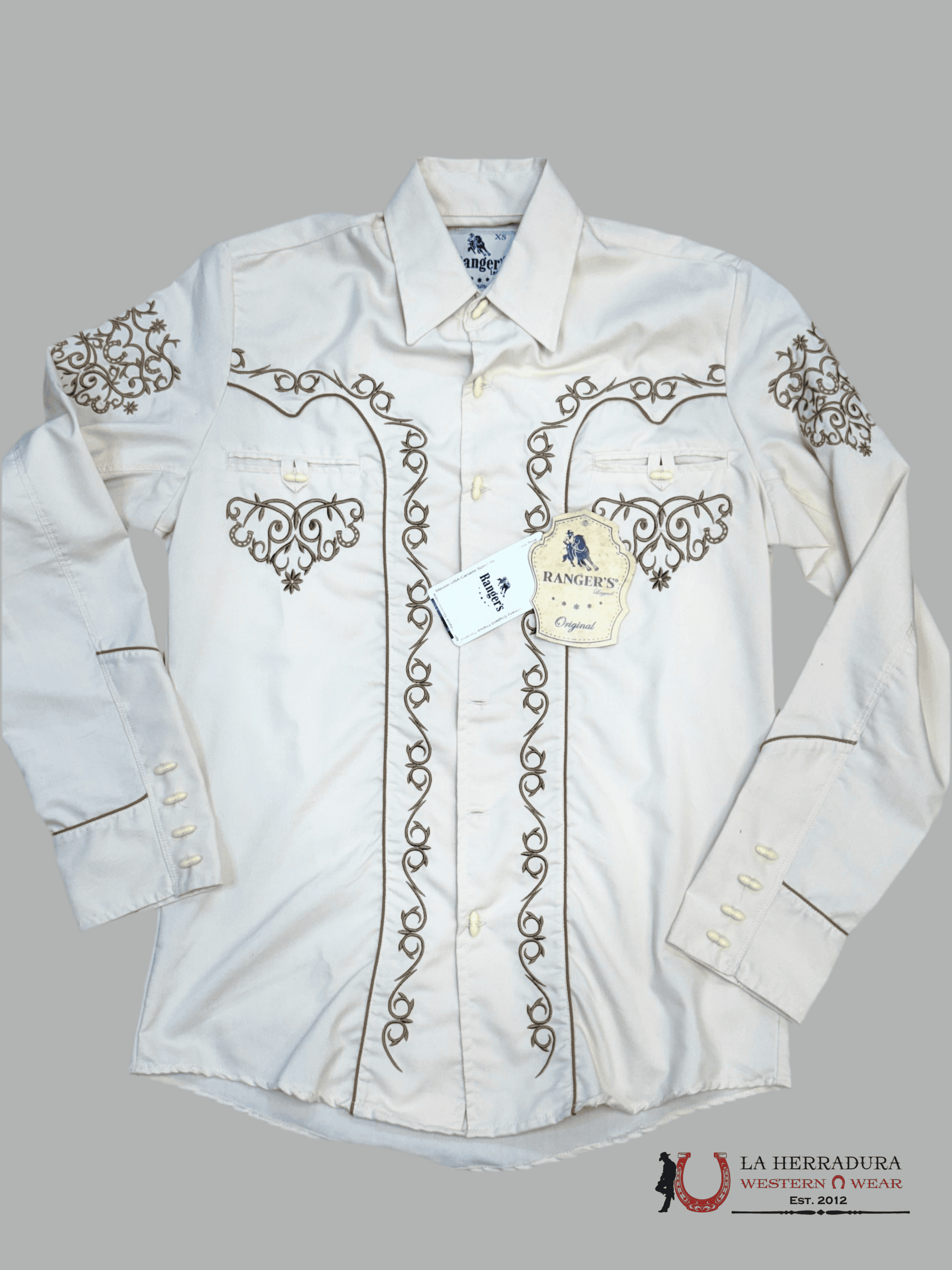 Rancher’s Men charro Beige Bordado Shirt Light Gold Long Sleeve 027CA01 ROPA HOMBRES