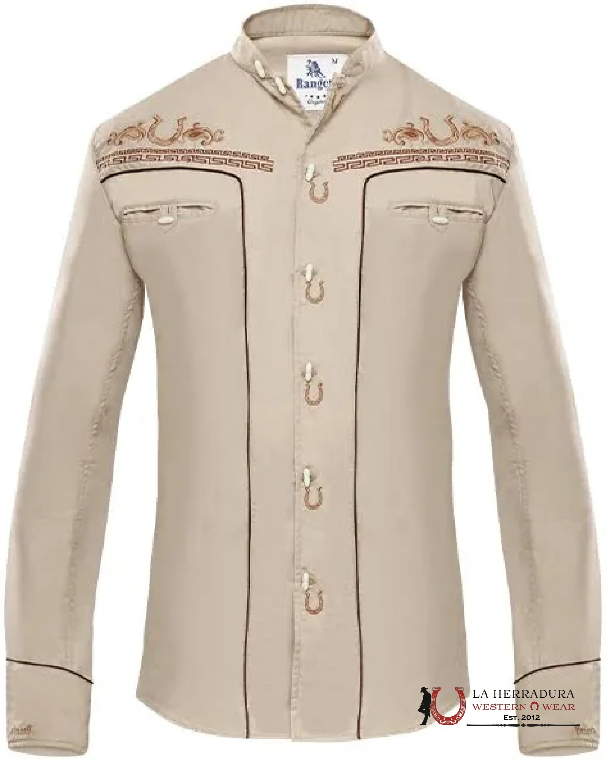 Rancher’s Men charro BEIGE Bordado Shirt Light tan Long Sleeve 030CA01 ROPA HOMBRES