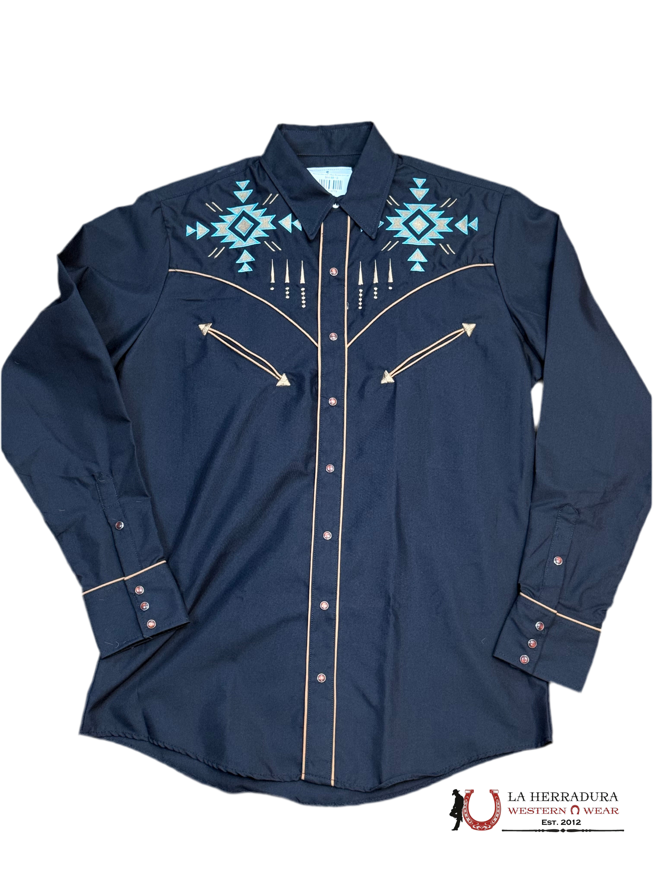 Rancher’s Men charro Black Bordado Shirt Light Blue Long Sleeve 171CA01 ROPA HOMBRES