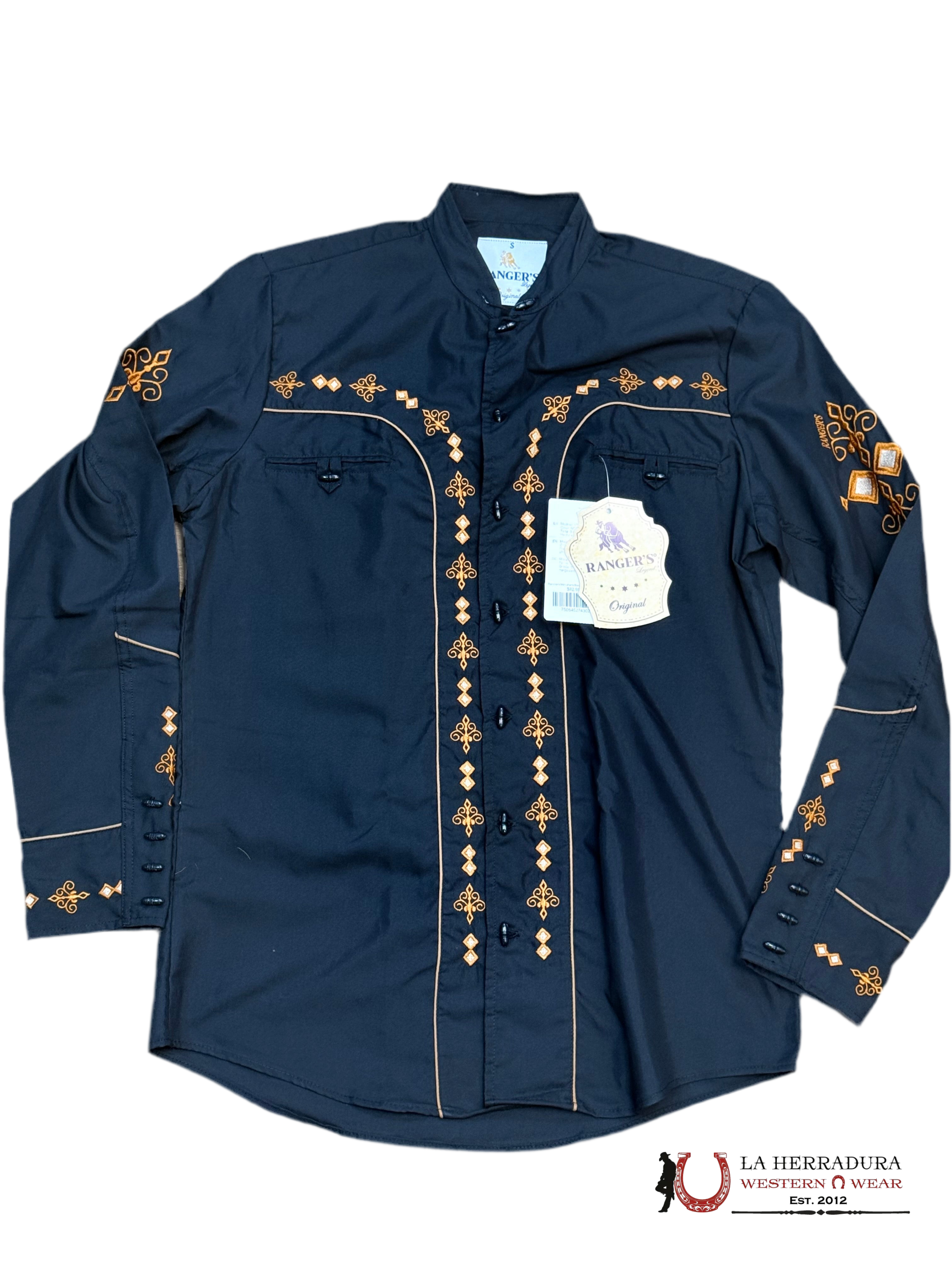 Rancher’s Men charro Black Bordado Shirt Light Orange Long Sleeve 175CA01 ROPA HOMBRES
