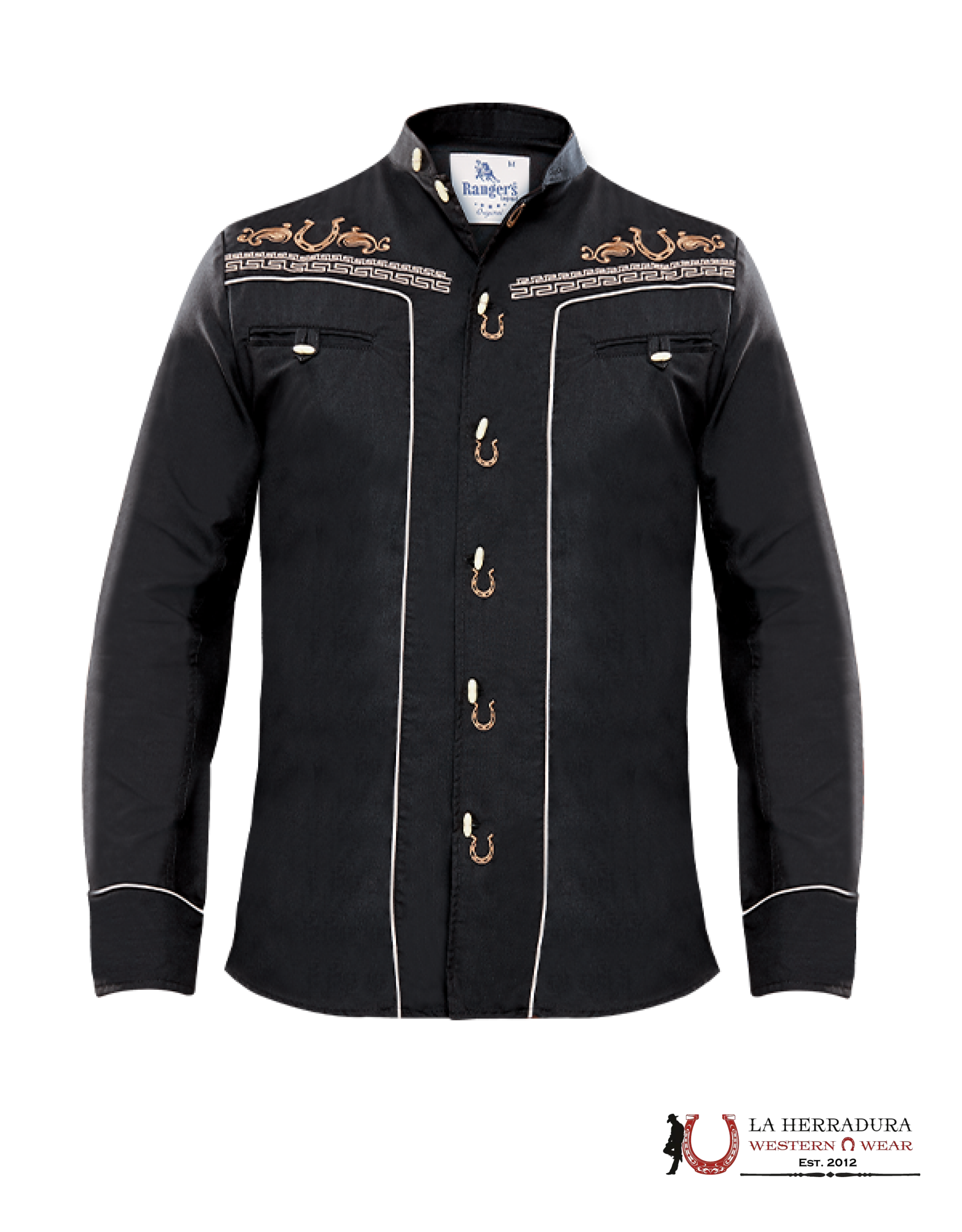 Rancher’s Men charro Black Bordado Shirt Light tan Long Sleeve 030CA01 ROPA HOMBRES