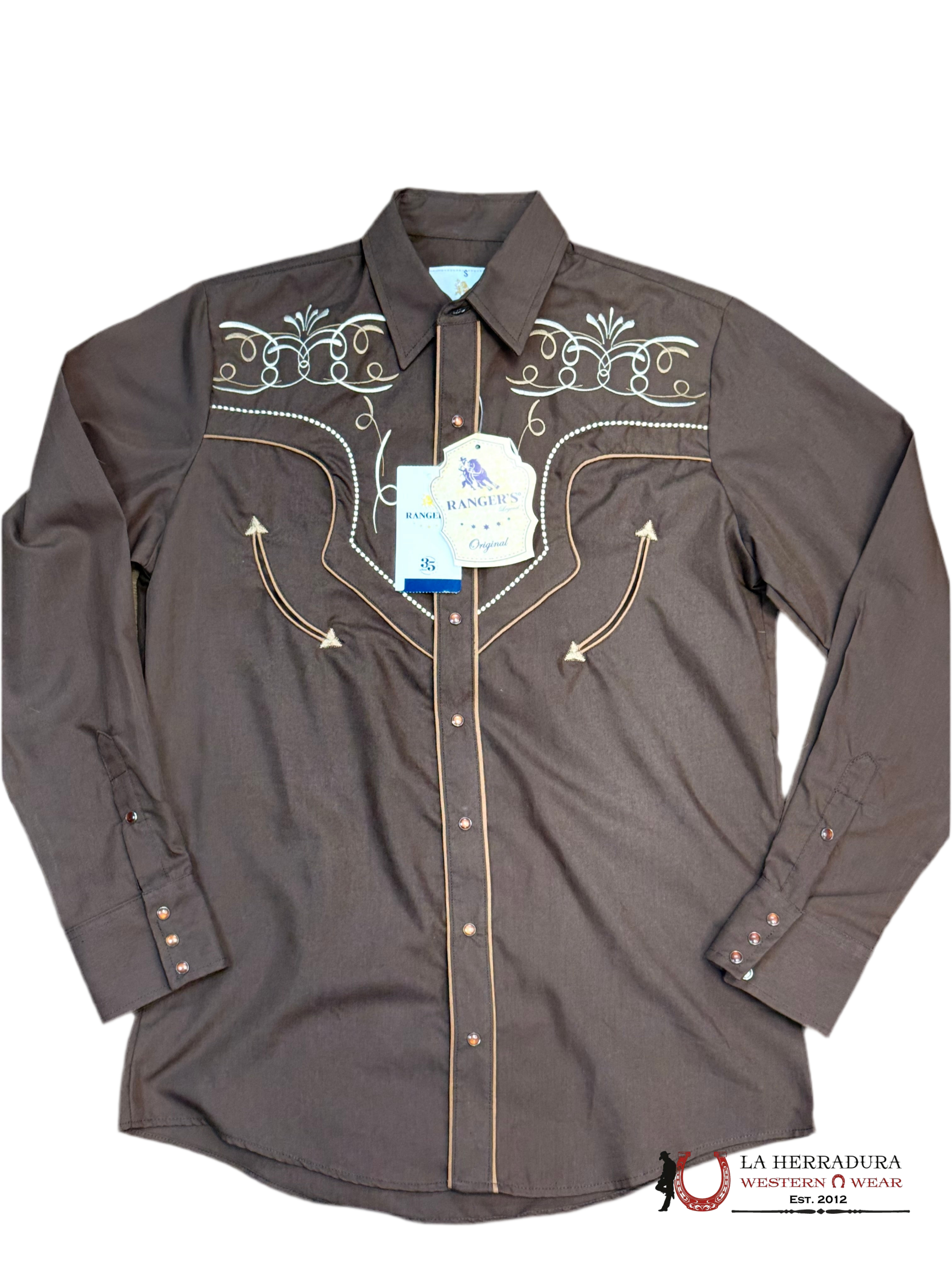 Rancher’s Men charro Brown Bordado Shirt Light beige Long Sleeve 179CA01 ROPA HOMBRES