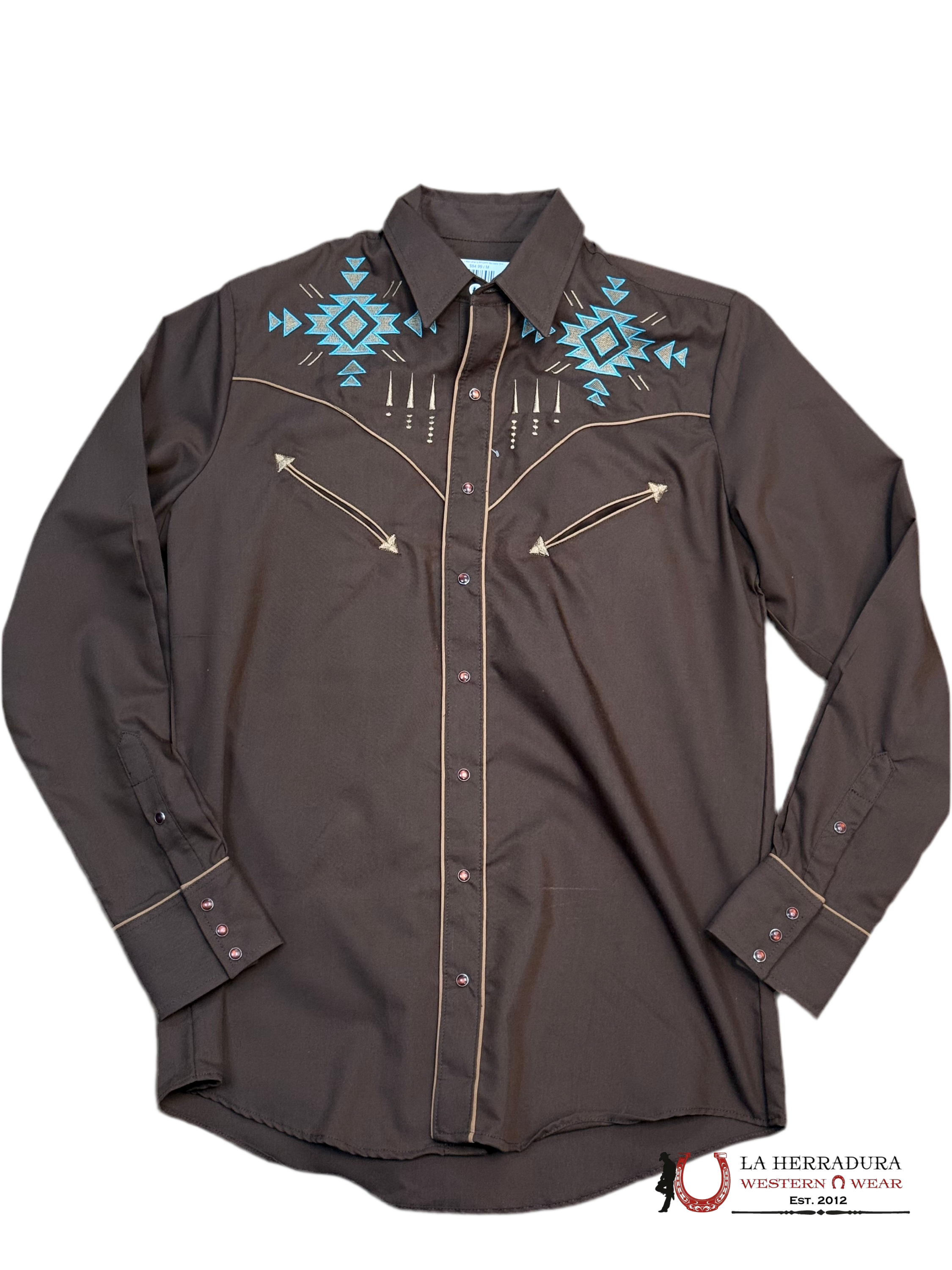 Rancher’s Men charro BROWN Bordado Shirt Light Blue Long Sleeve 171CA01 ROPA HOMBRES