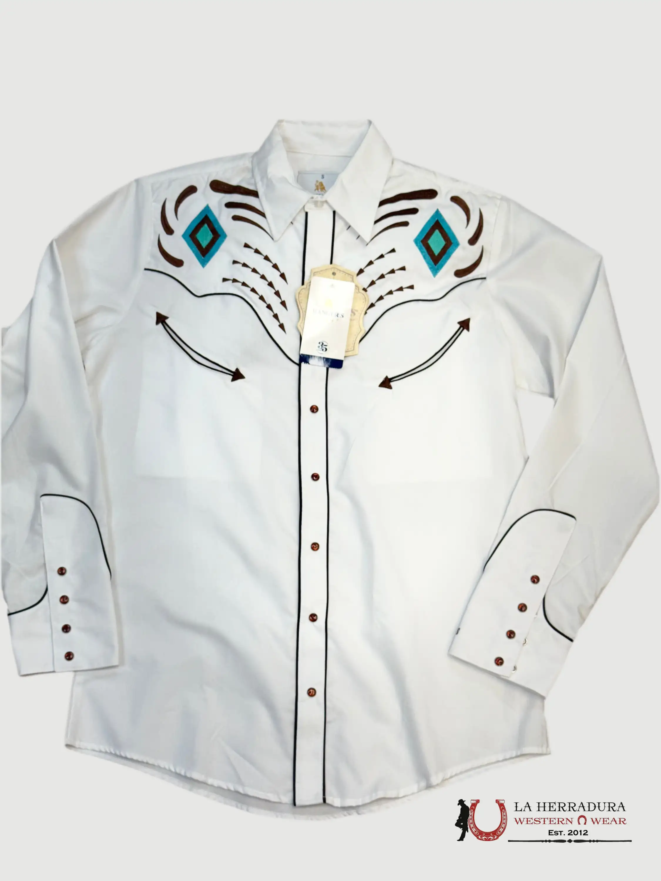 Rancher’s Men charro White Bordado Shirt Light Blue Long Sleeve 170CA01 ROPA HOMBRES