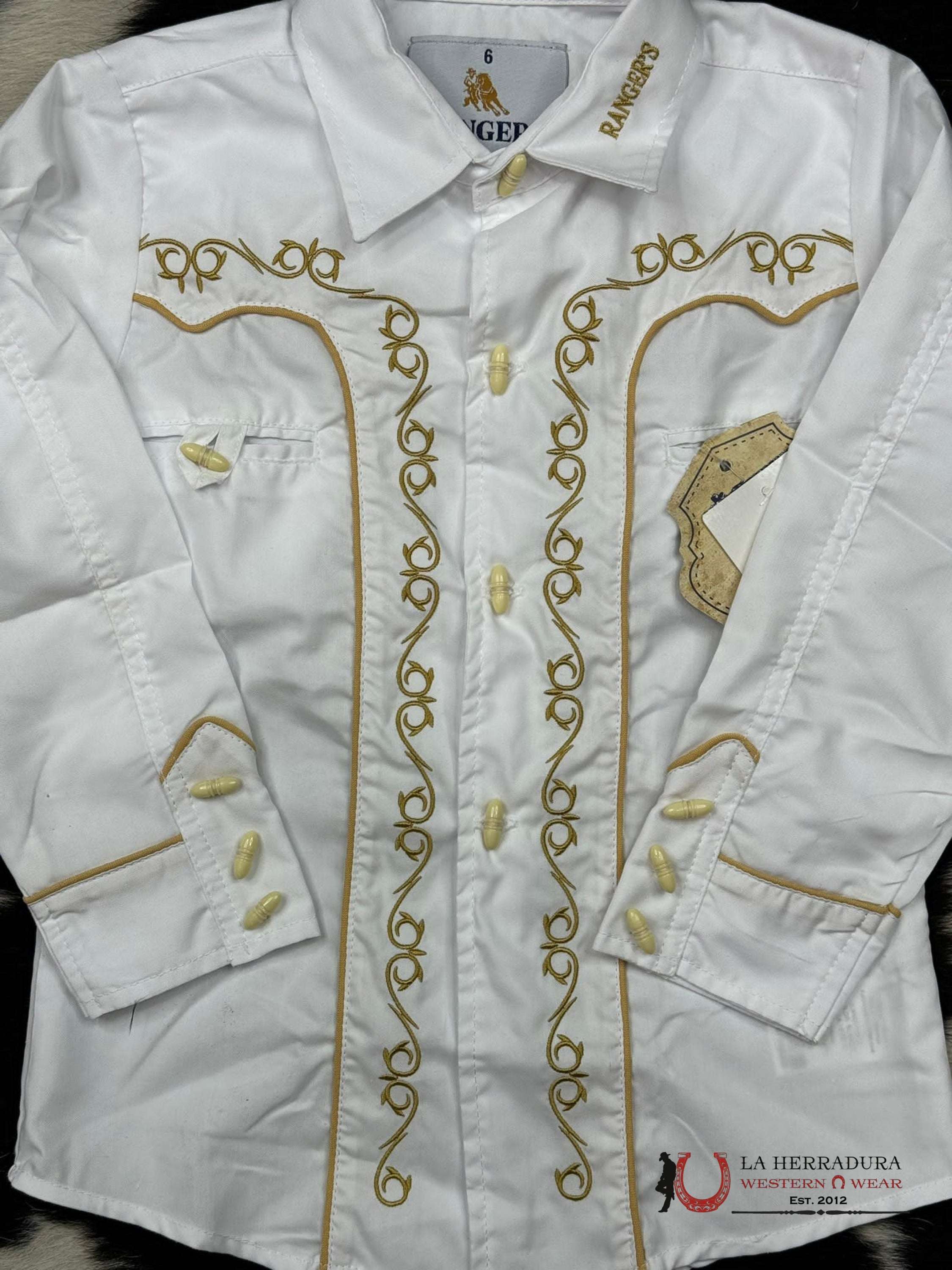 Ranger’s Charro White Bordado Light Tan Niños