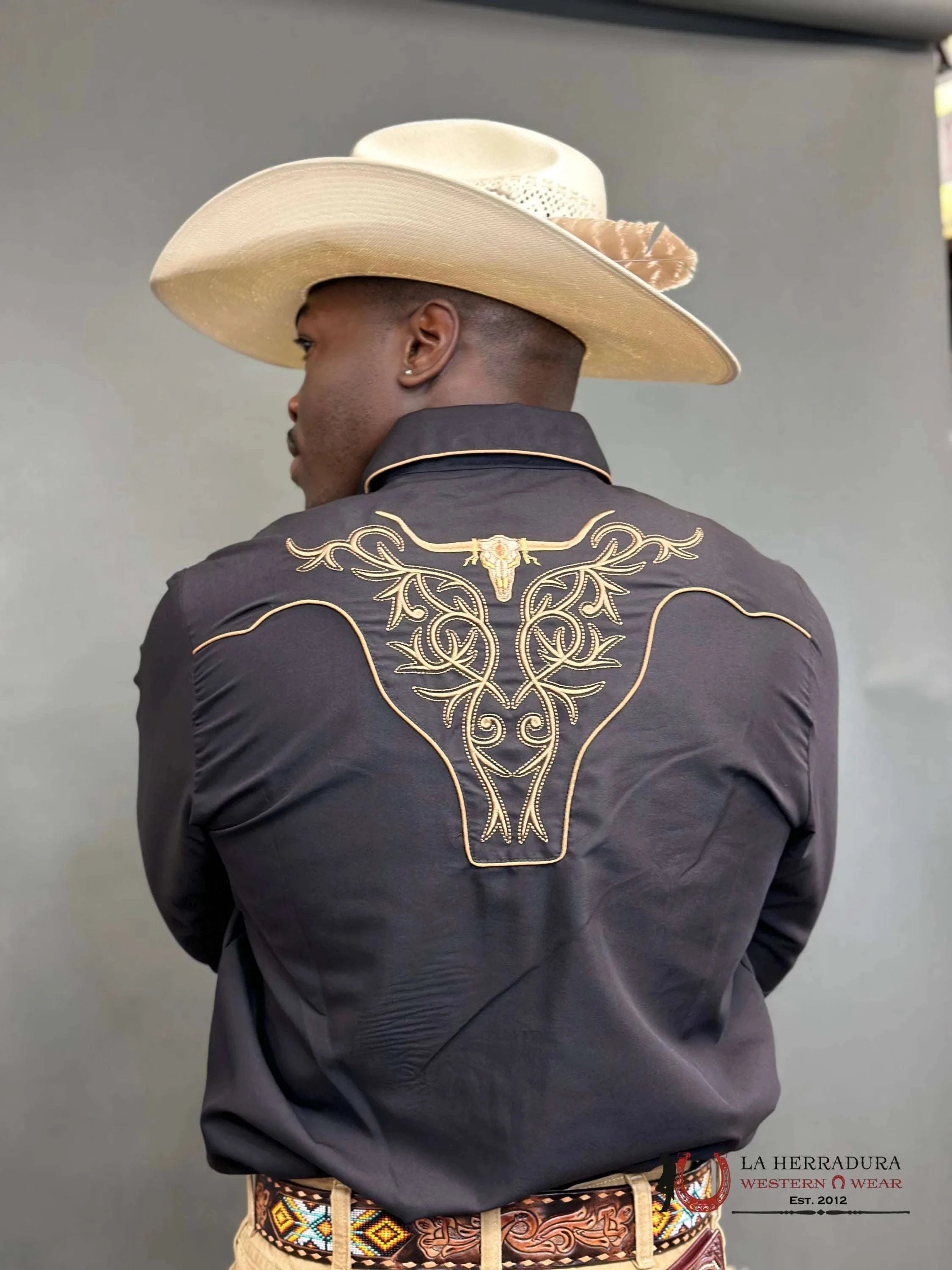 Rangers Legend Original Black Charro Tan Embroidered Ropa Hombres
