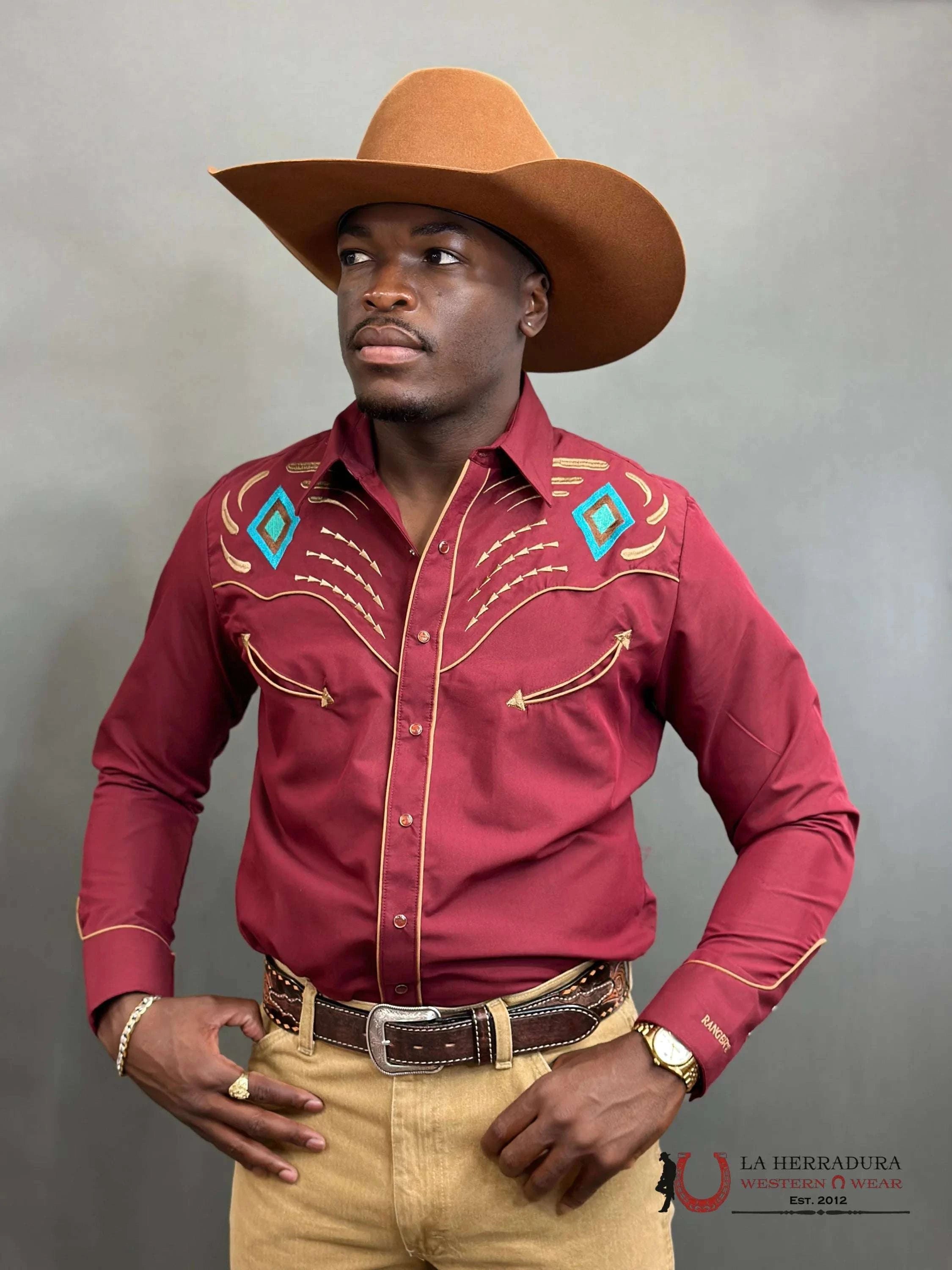 Rangers Legend Original Burgundy Charro Embroidered Ropa Hombres