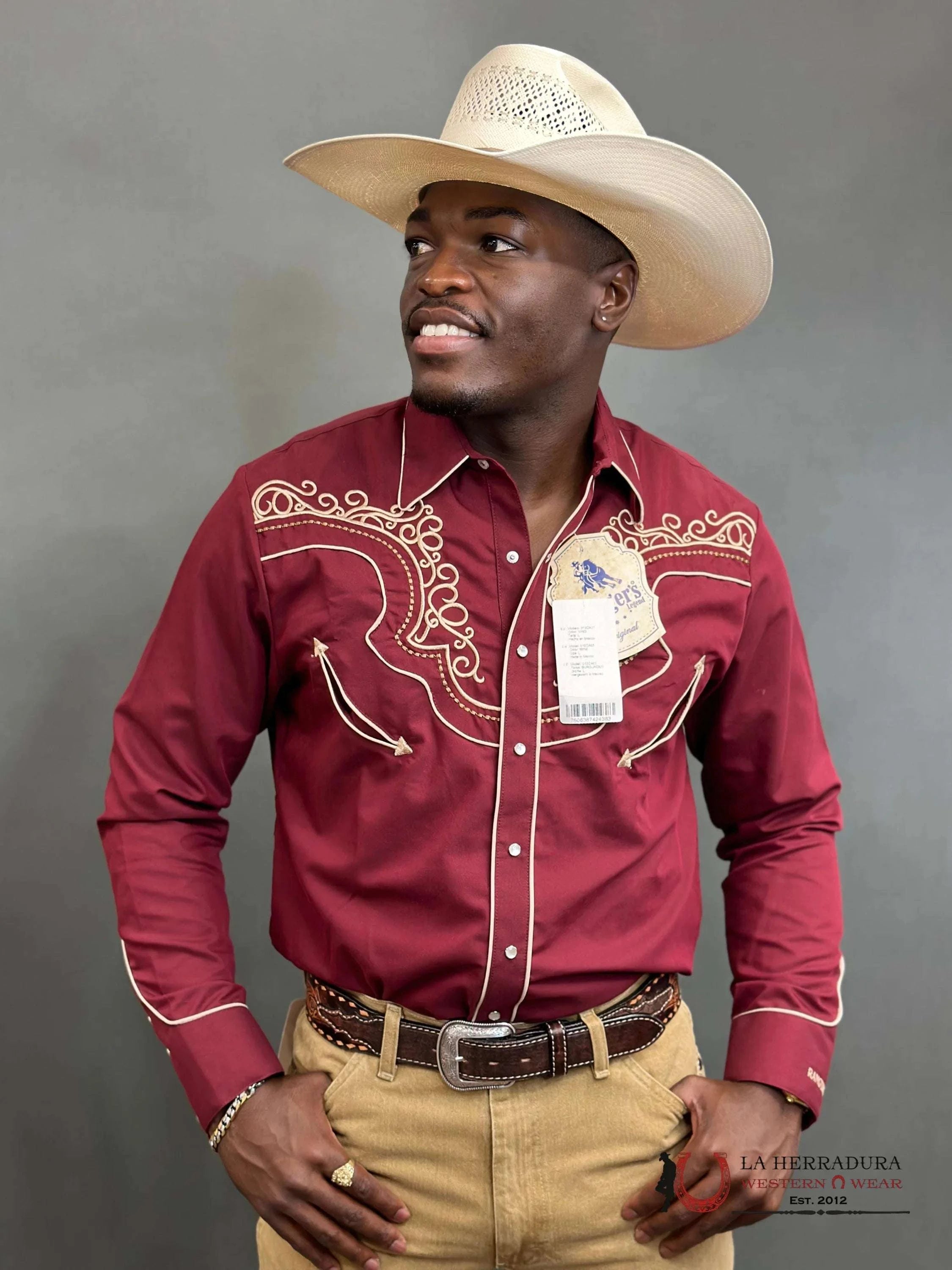 Rangers Legend Original Burgundy Charro Tan Embroidered Ropa Hombres
