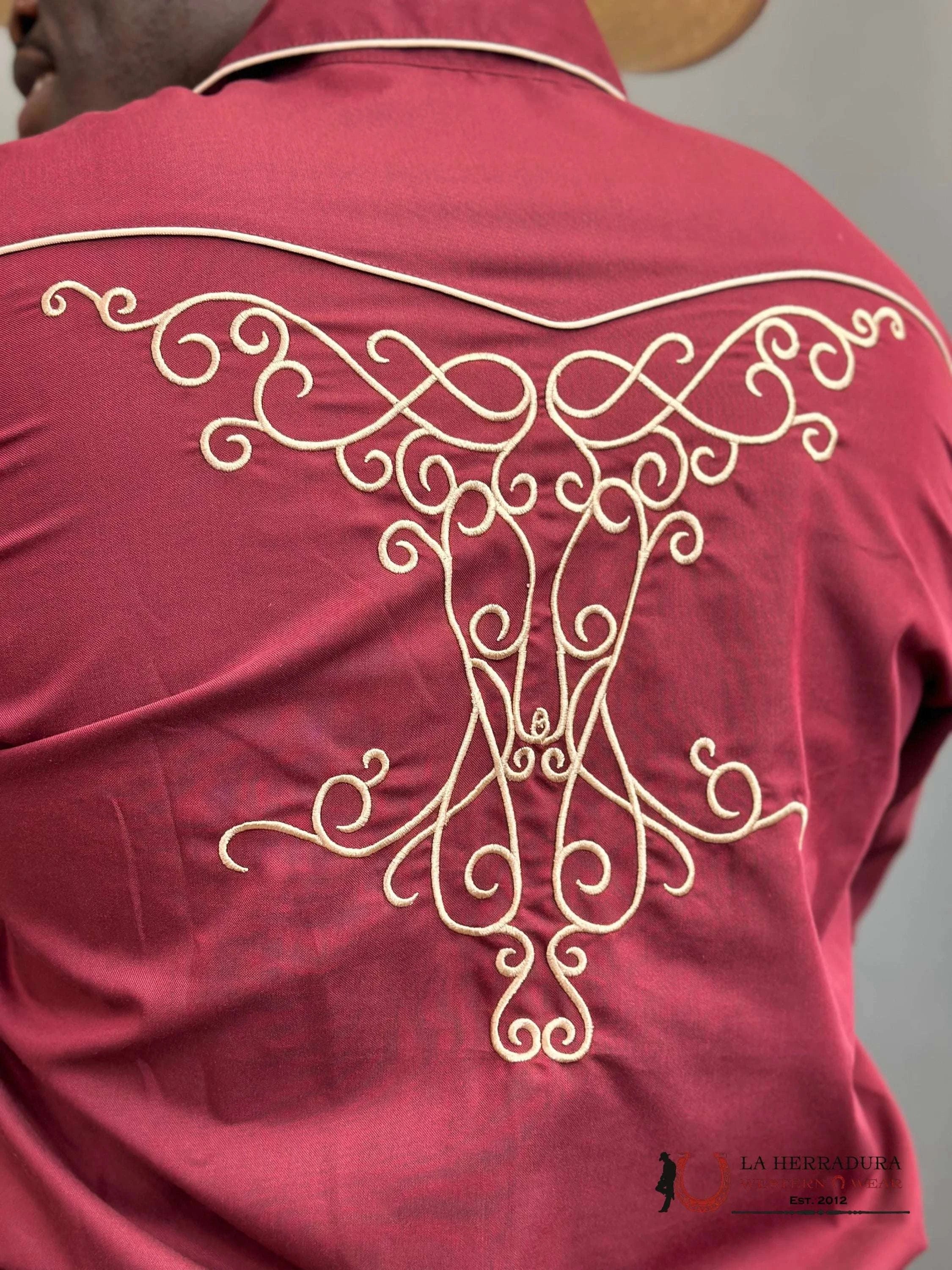 Rangers Legend Original Burgundy Charro Tan Embroidered Ropa Hombres