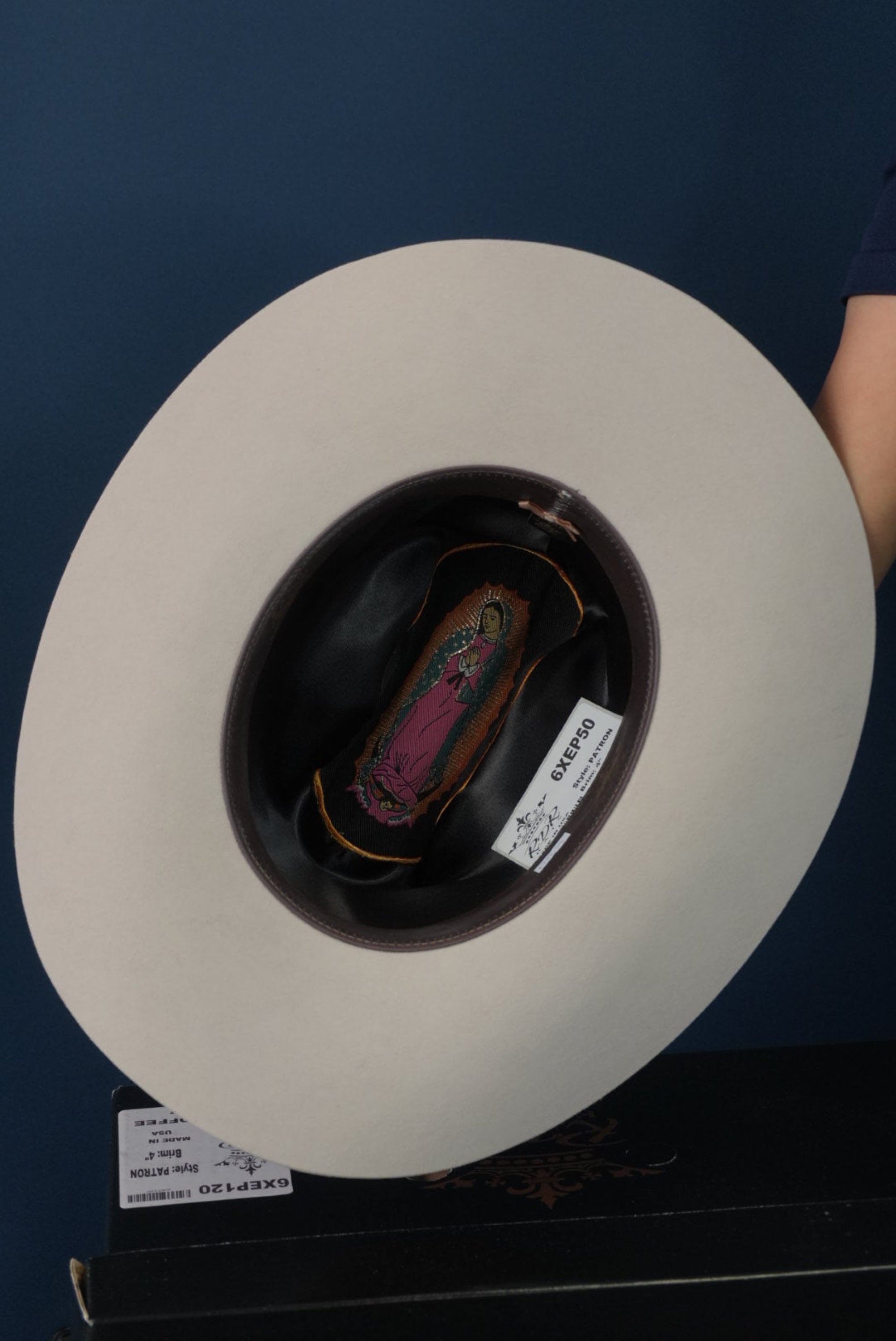 RDR 6X SILVERBELLY COPA ALTA VIRGEN DE GUADALUPE FELT HAT GUADALUPANA TEJANA