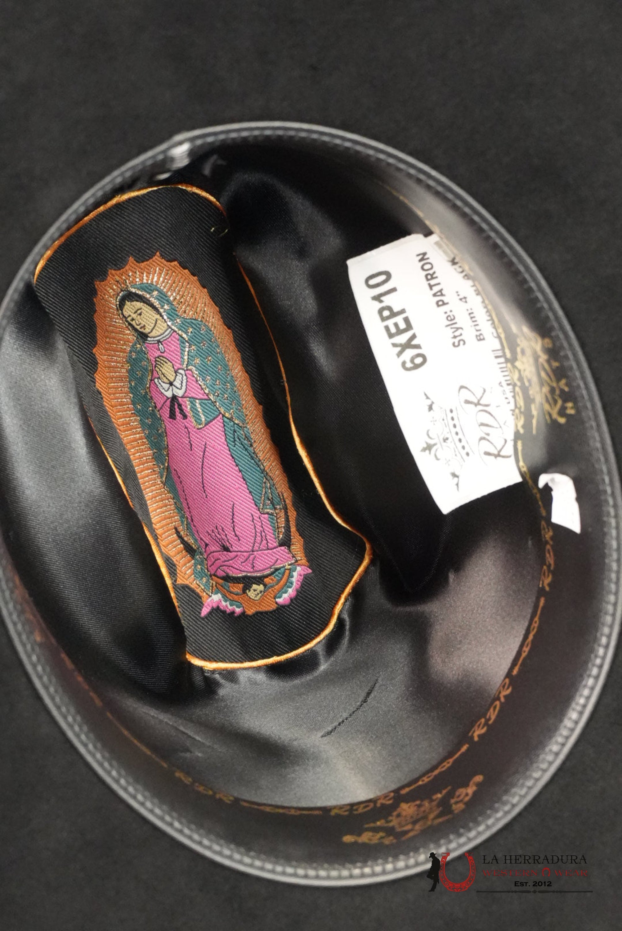 RDR 6X BLACK COPA ALTA VIRGEN DE GUADALUPE FELT HAT GUADALUPANA TEJANA