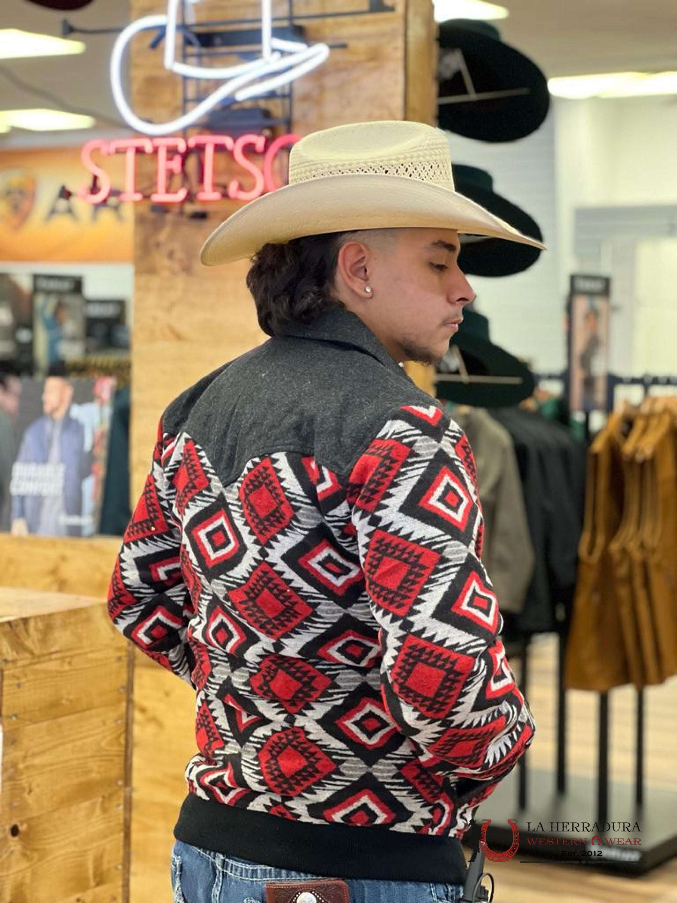 Red Aztec Print Wool Coat Ropa Hombres
