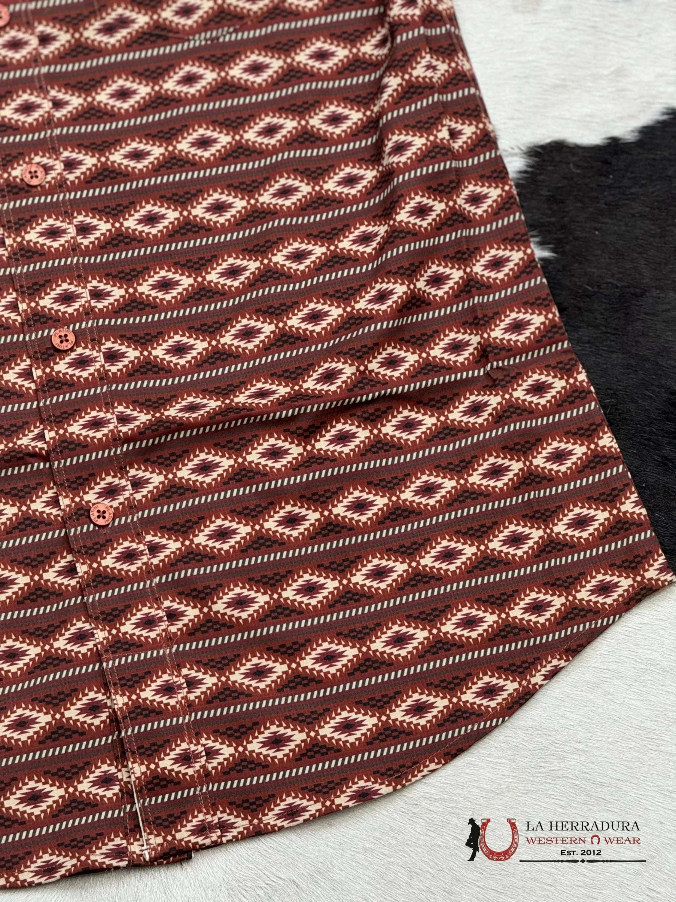 Red Maroon Aztec Short Sleeve Shirt Vino Ropa Hombres