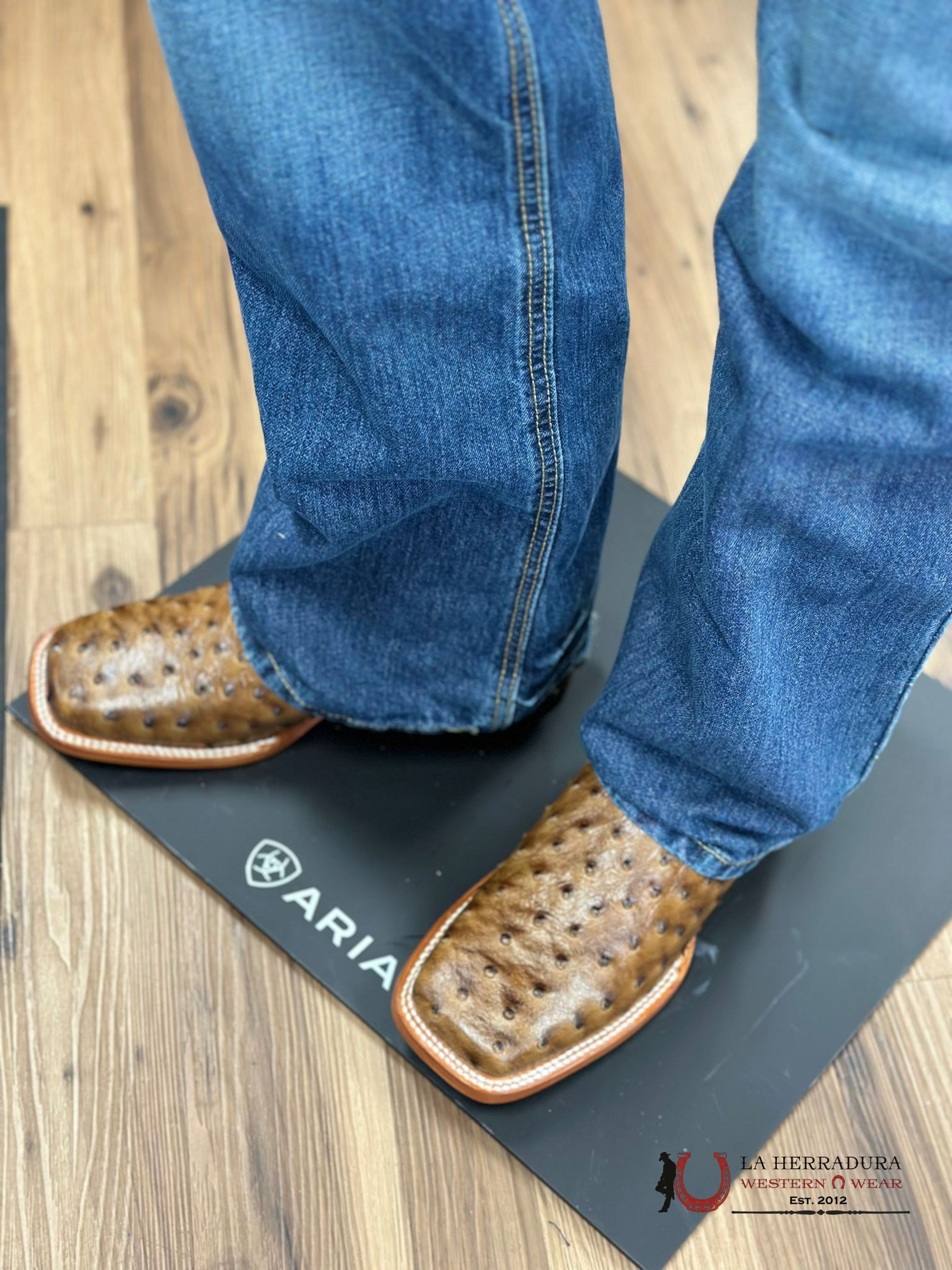 Reyme Ostrich Honey Boot Square Toe Botas Hombres