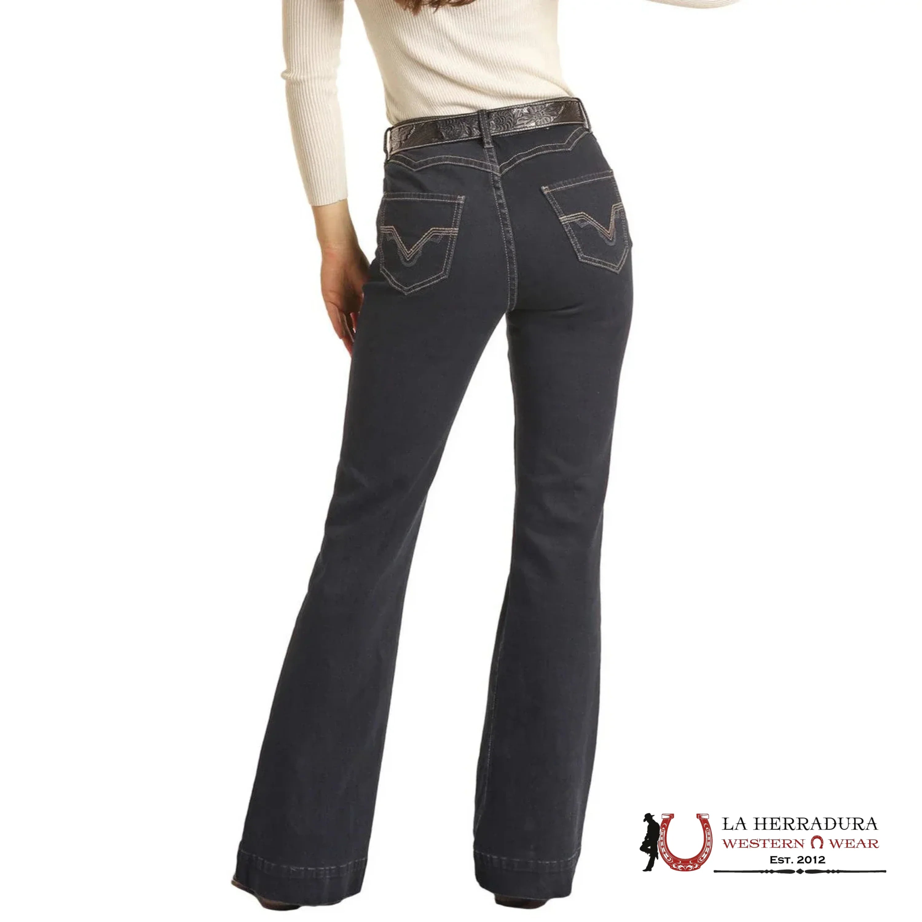 ROCK AND ROLL BLACK DARK WASH SCALLOP BACK YOKE TROUSER BW5MD02987 ROCK&ROLL JEANS WOMEN