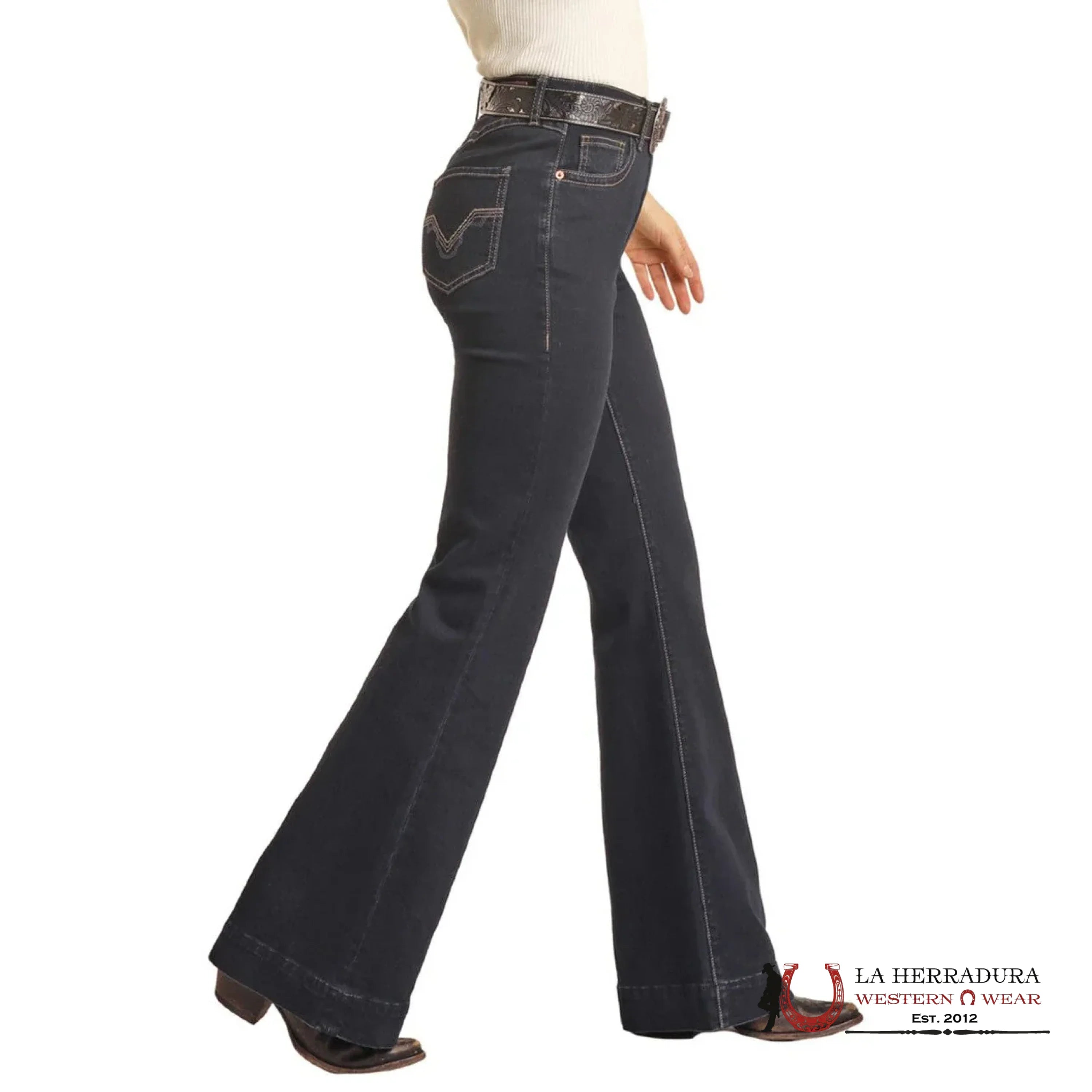 ROCK AND ROLL BLACK DARK WASH SCALLOP BACK YOKE TROUSER BW5MD02987 ROCK&ROLL JEANS WOMEN